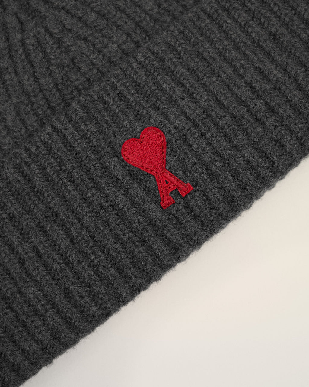 Grey Wool Beanie With Contrasted Ami De Coeur