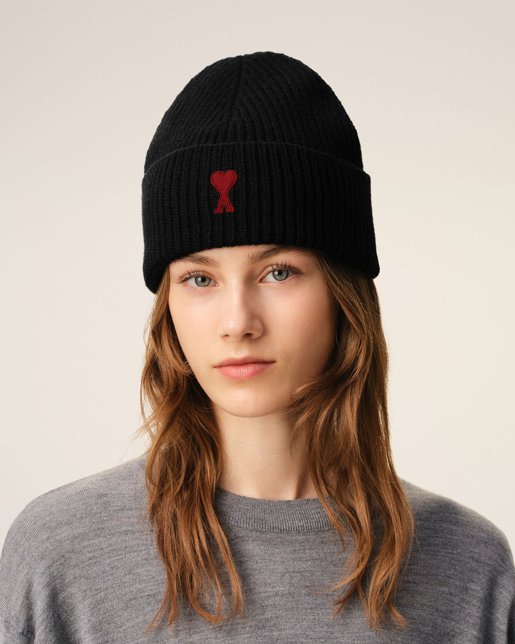 Black Wool Beanie With Contrasted Ami De Coeur