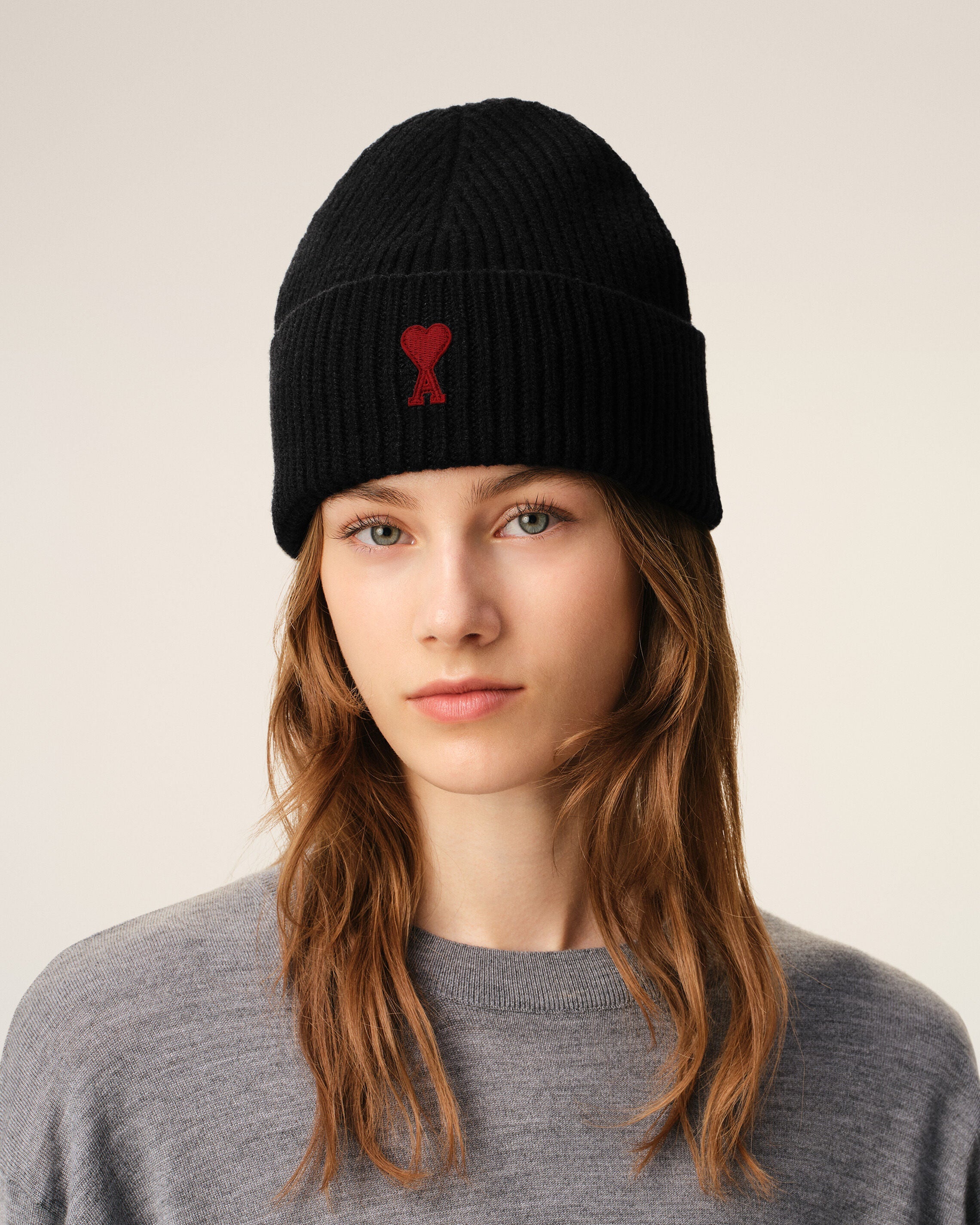 Black Wool Beanie With Contrasted Ami De Coeur