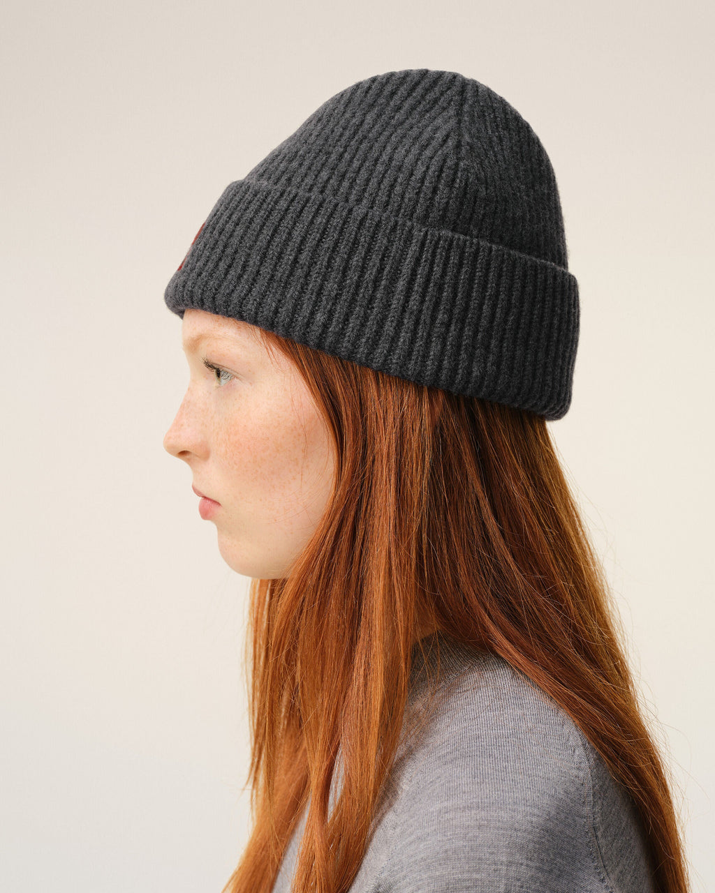 Grey Wool Beanie With Contrasted Ami De Coeur