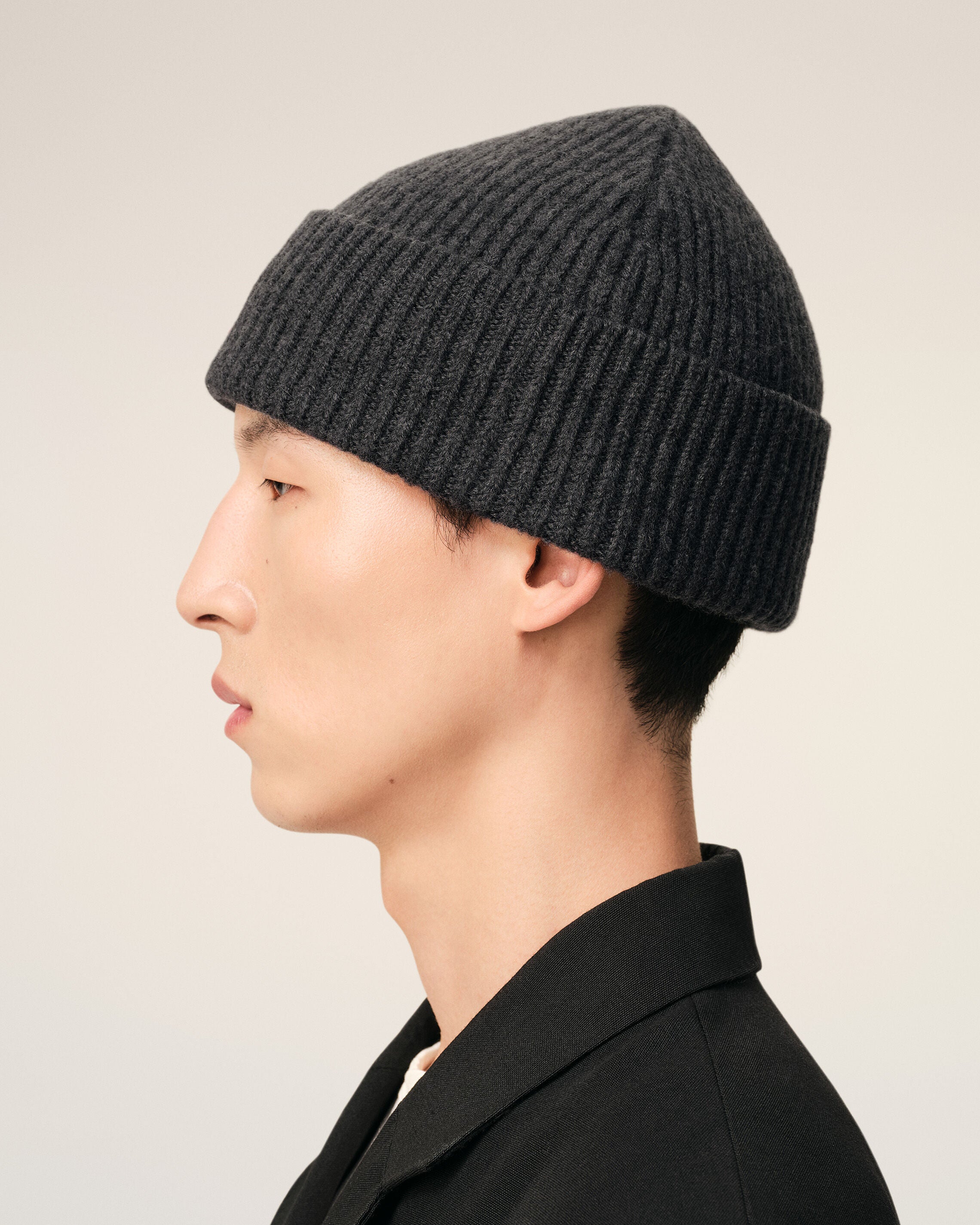 Grey Wool Beanie With Contrasted Ami De Coeur