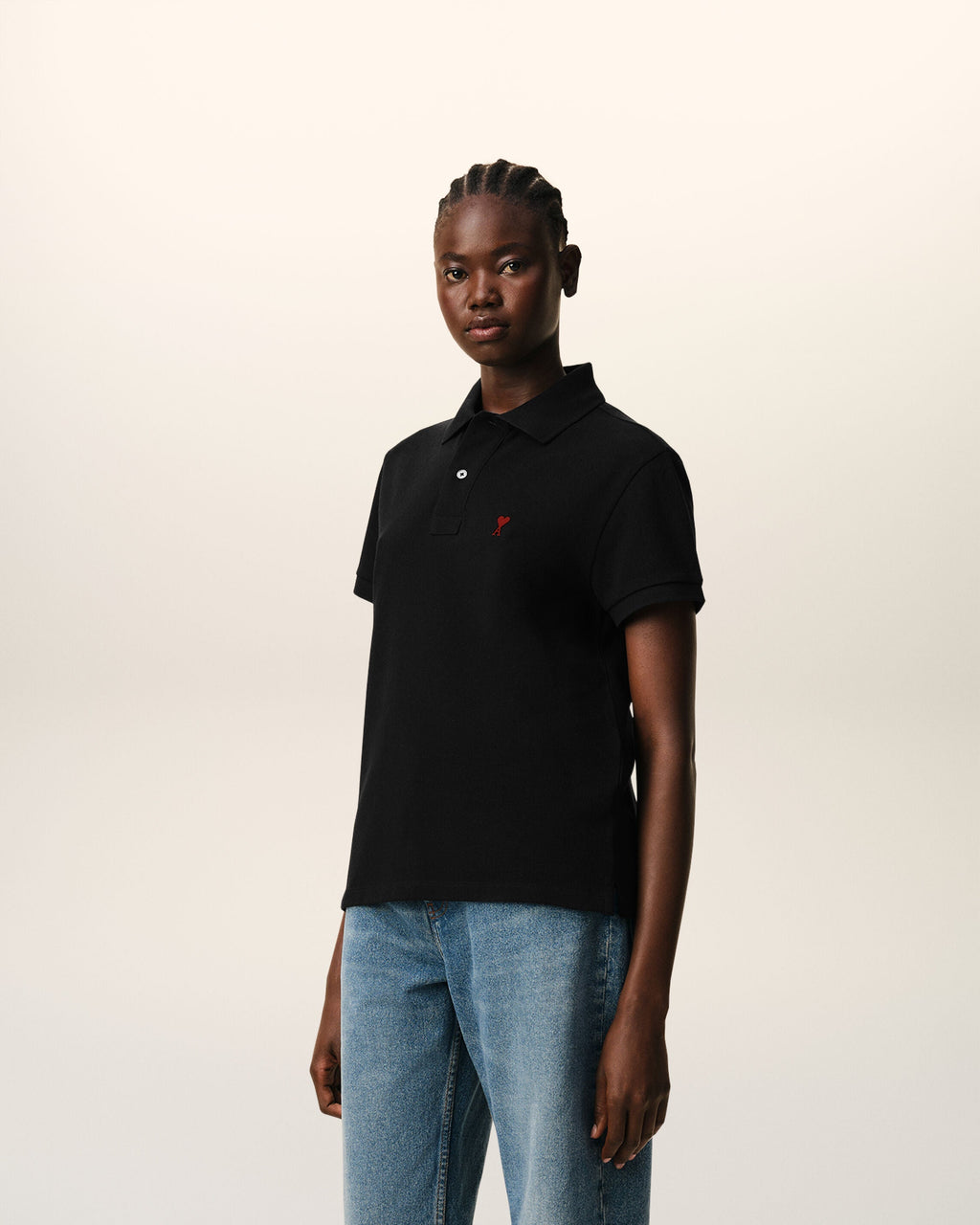 Black Cotton Red Ami De Coeur Polo Shirt