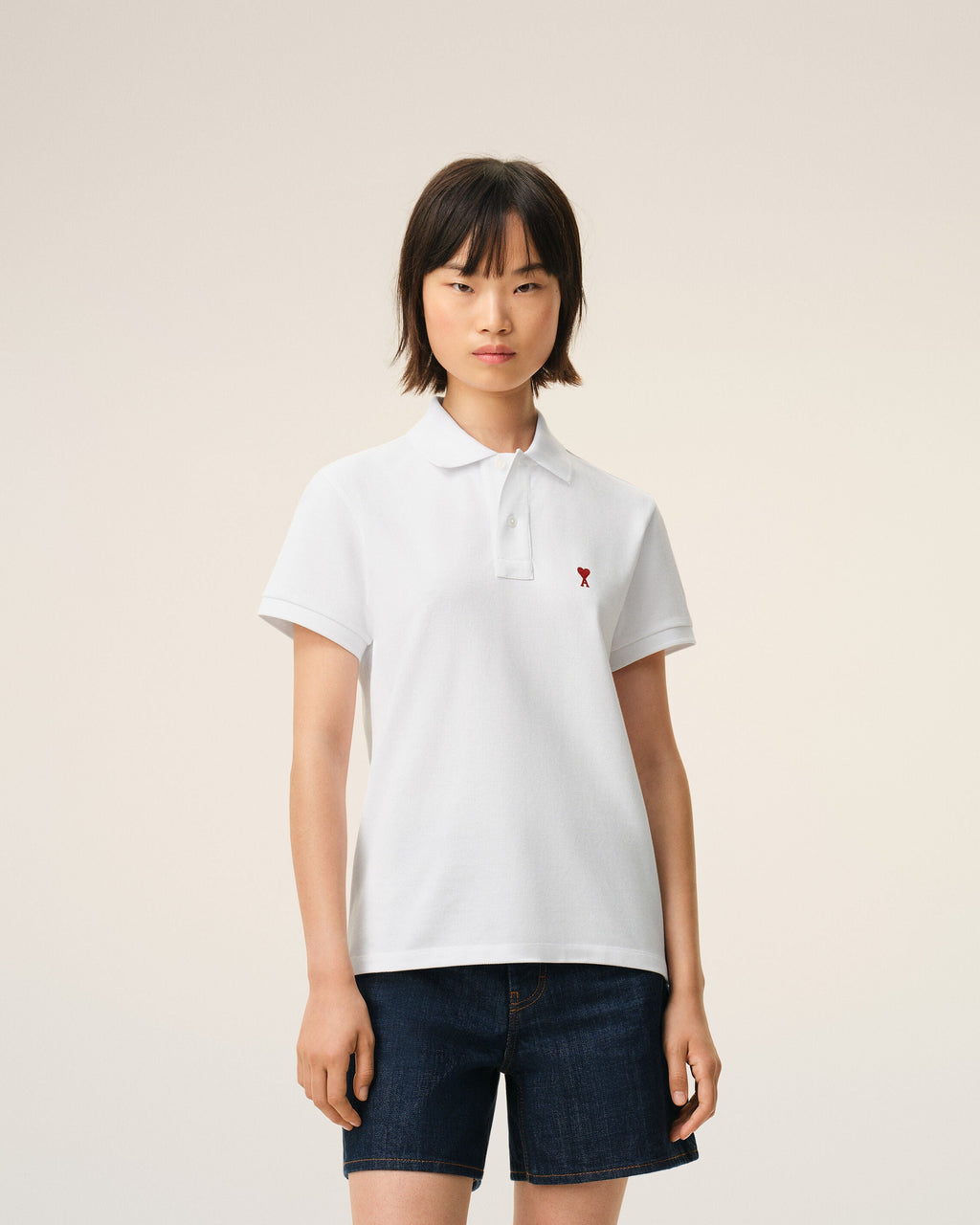 White Cotton Red Ami De Coeur Polo Shirt