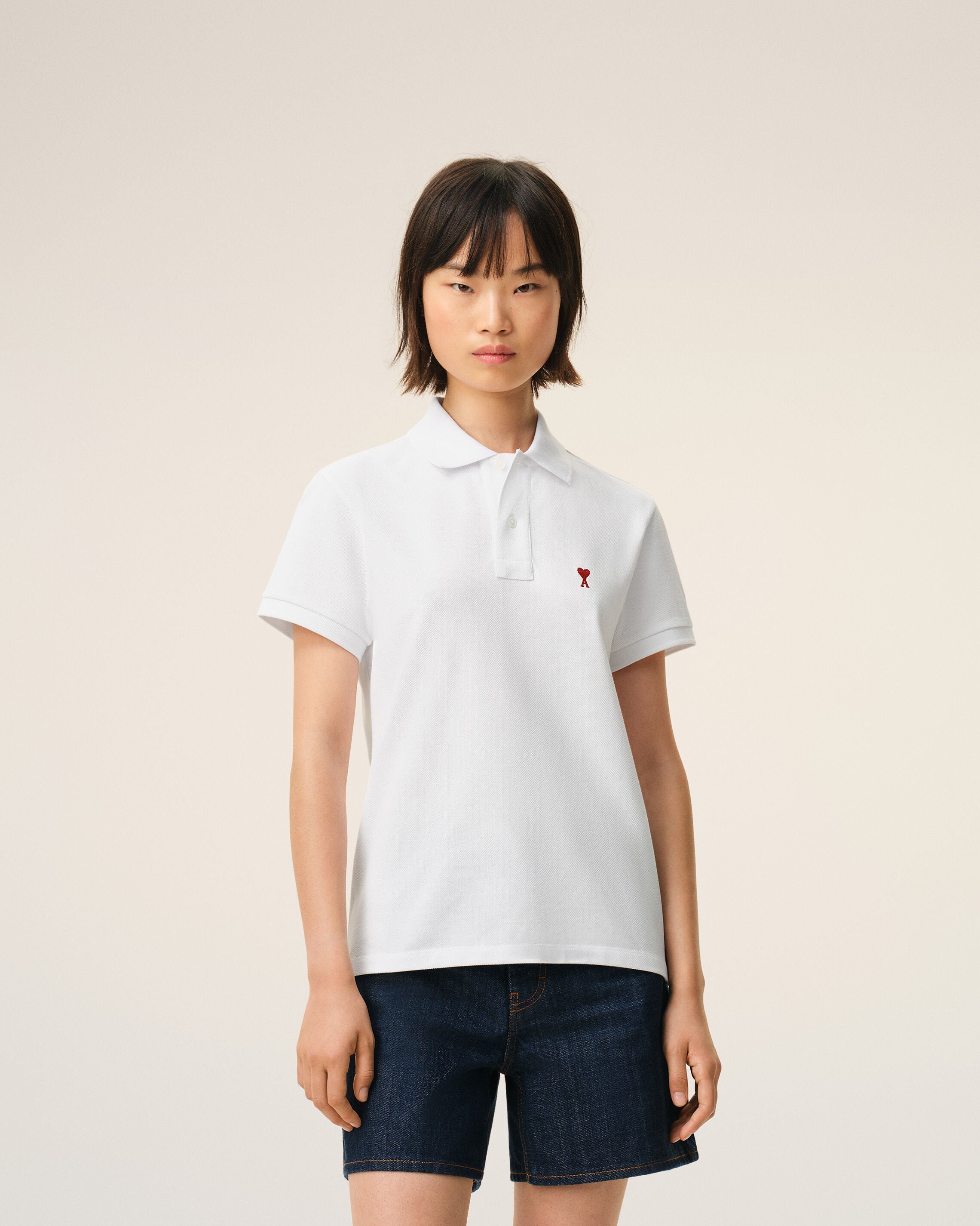 White Cotton Red Ami De Coeur Polo Shirt