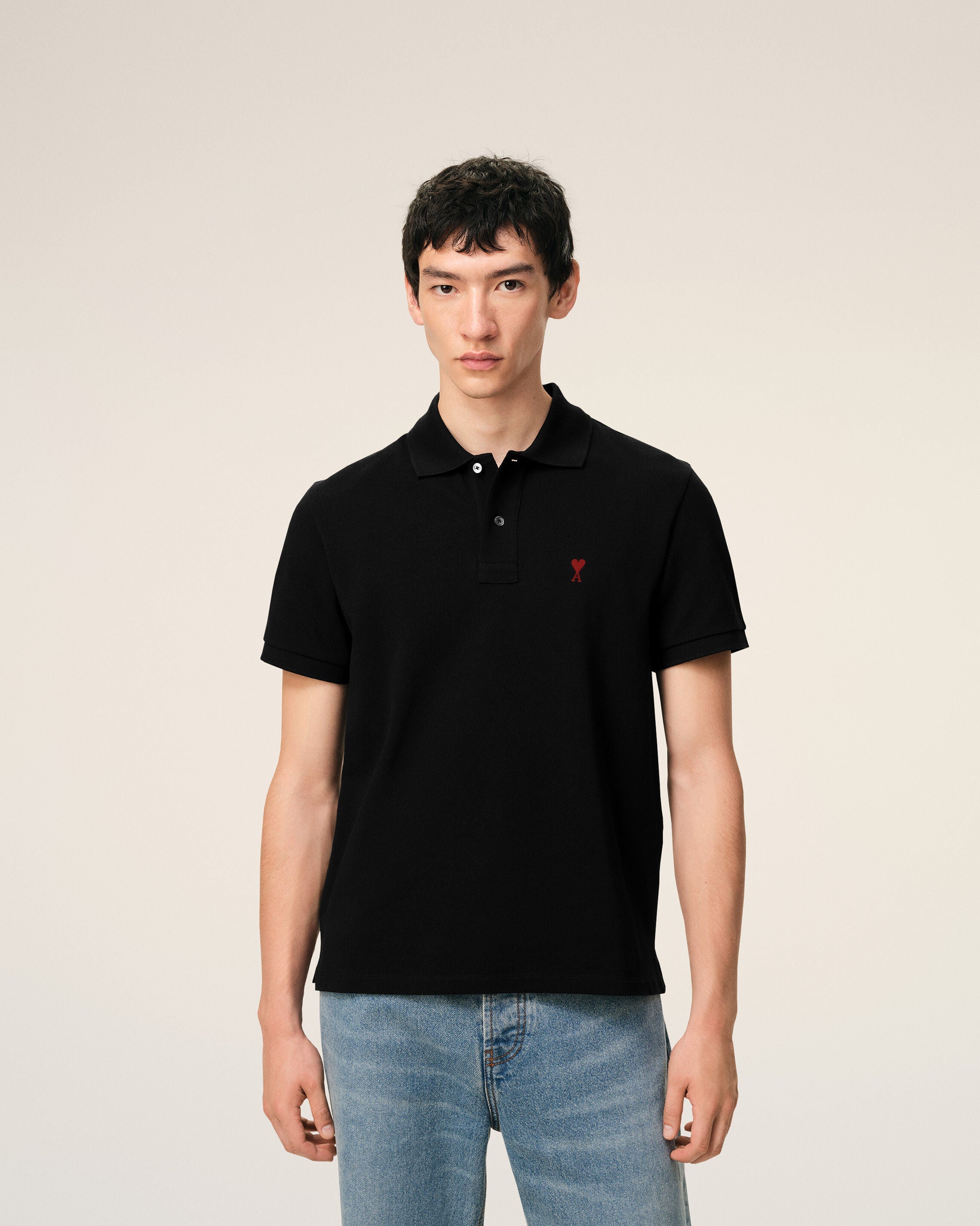 Black Cotton Red Ami De Coeur Polo Shirt