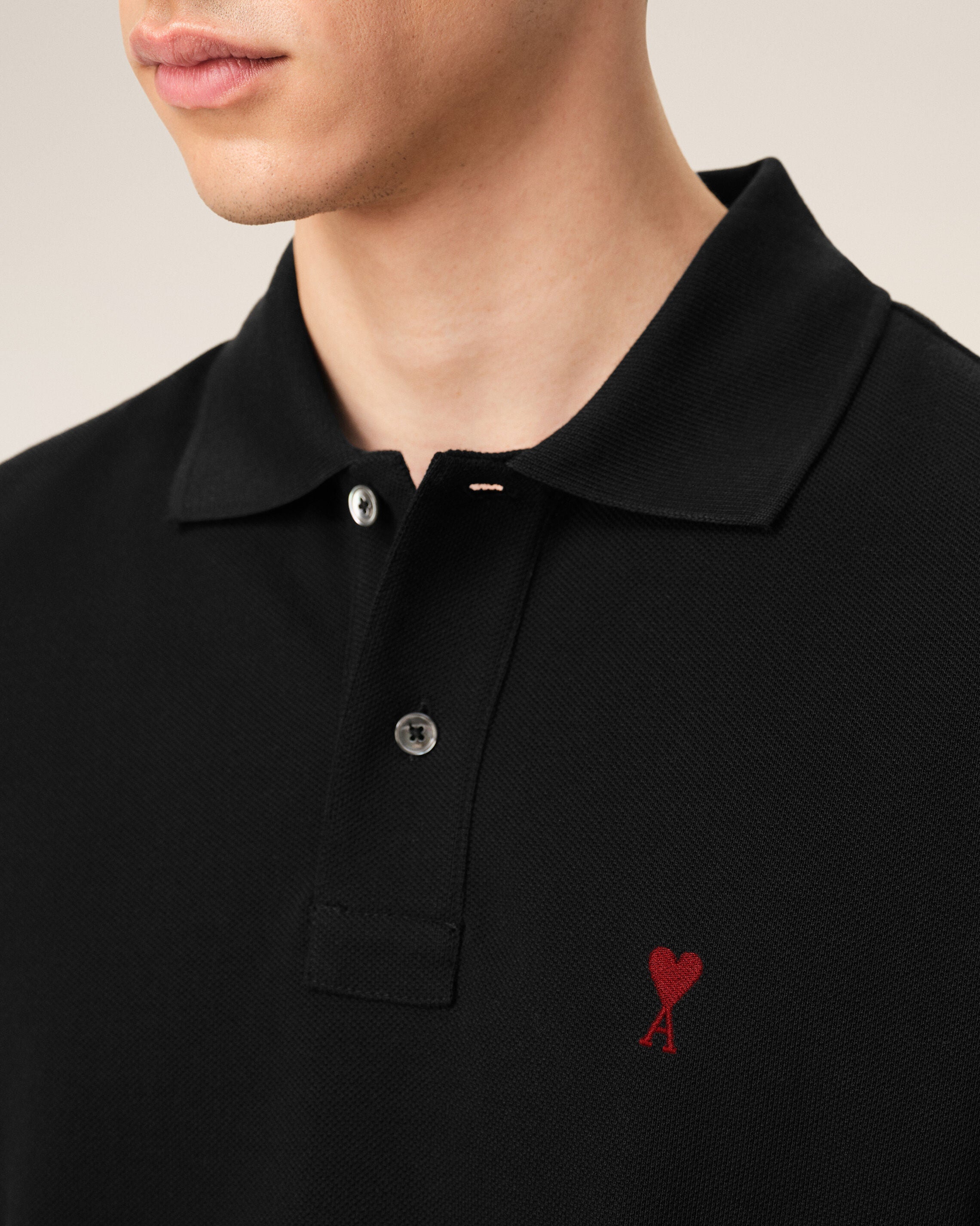 Black Cotton Red Ami De Coeur Polo Shirt