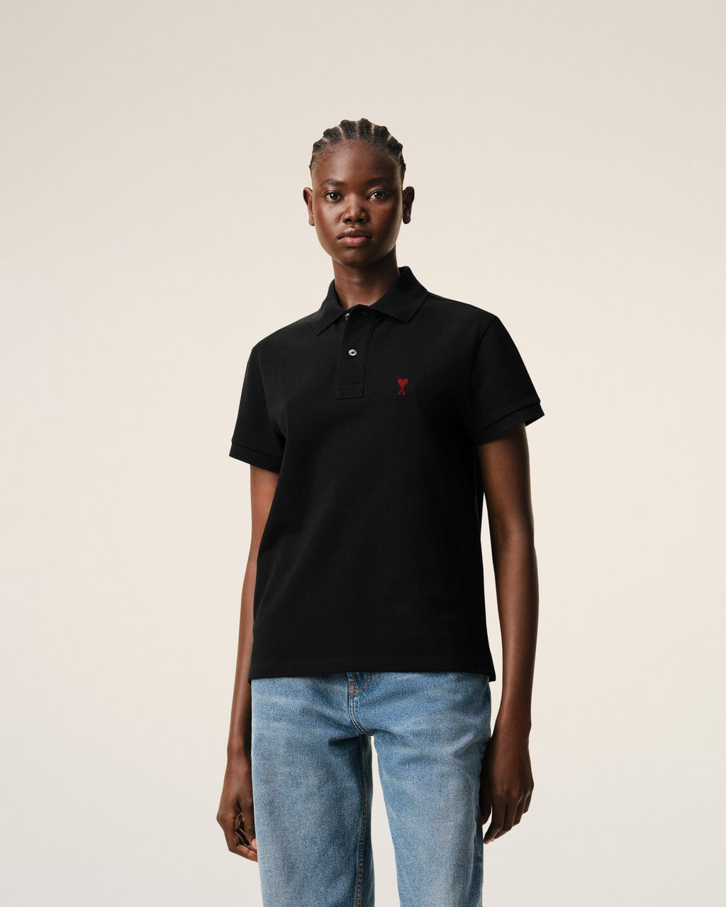 Black Cotton Red Ami De Coeur Polo Shirt