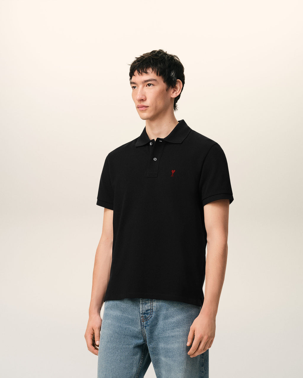 Black Cotton Red Ami De Coeur Polo Shirt