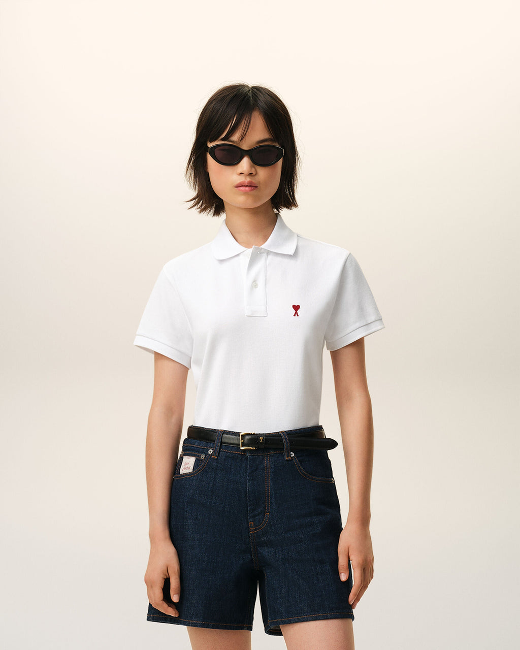 White Cotton Red Ami De Coeur Polo Shirt
