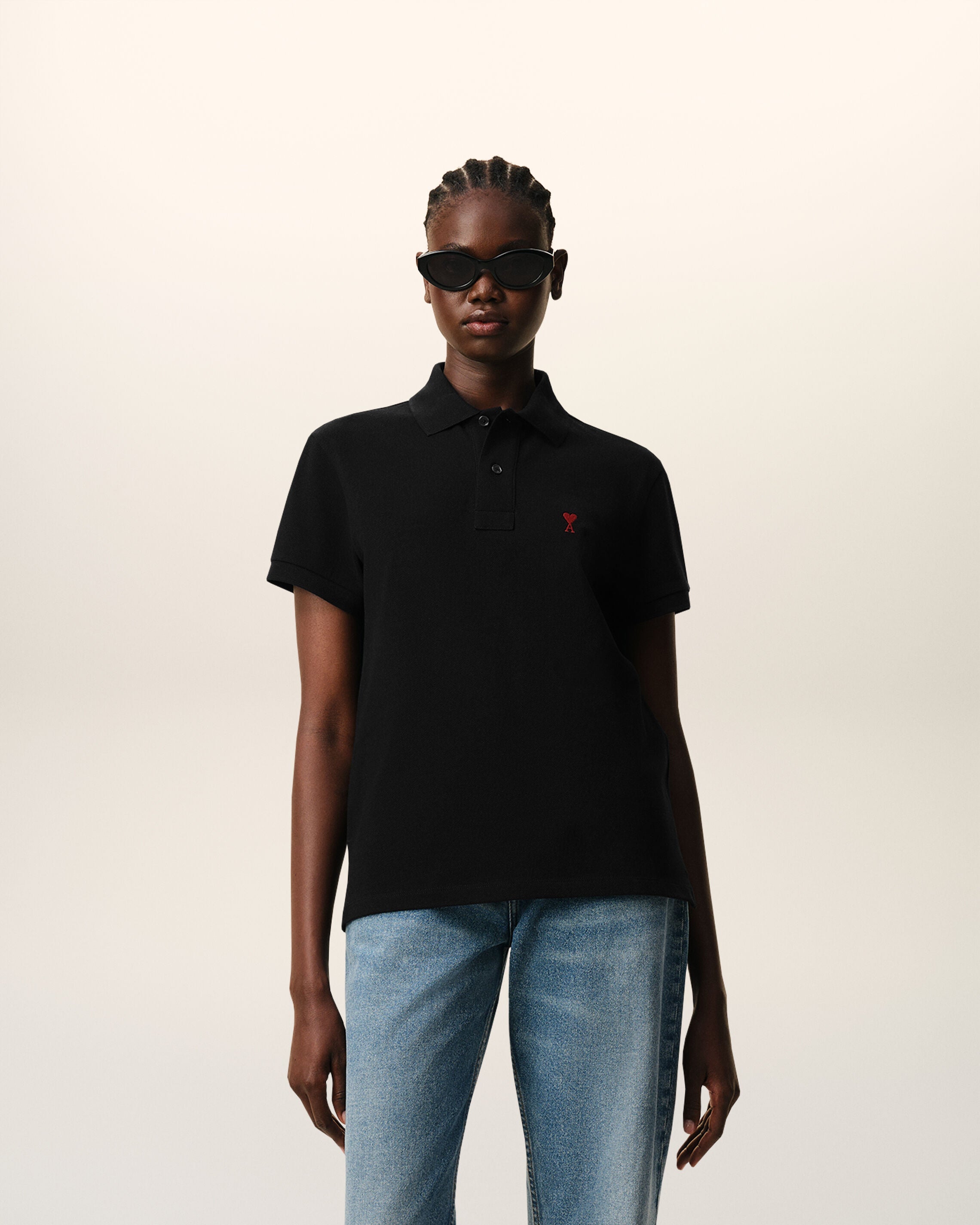 Black Cotton Red Ami De Coeur Polo Shirt