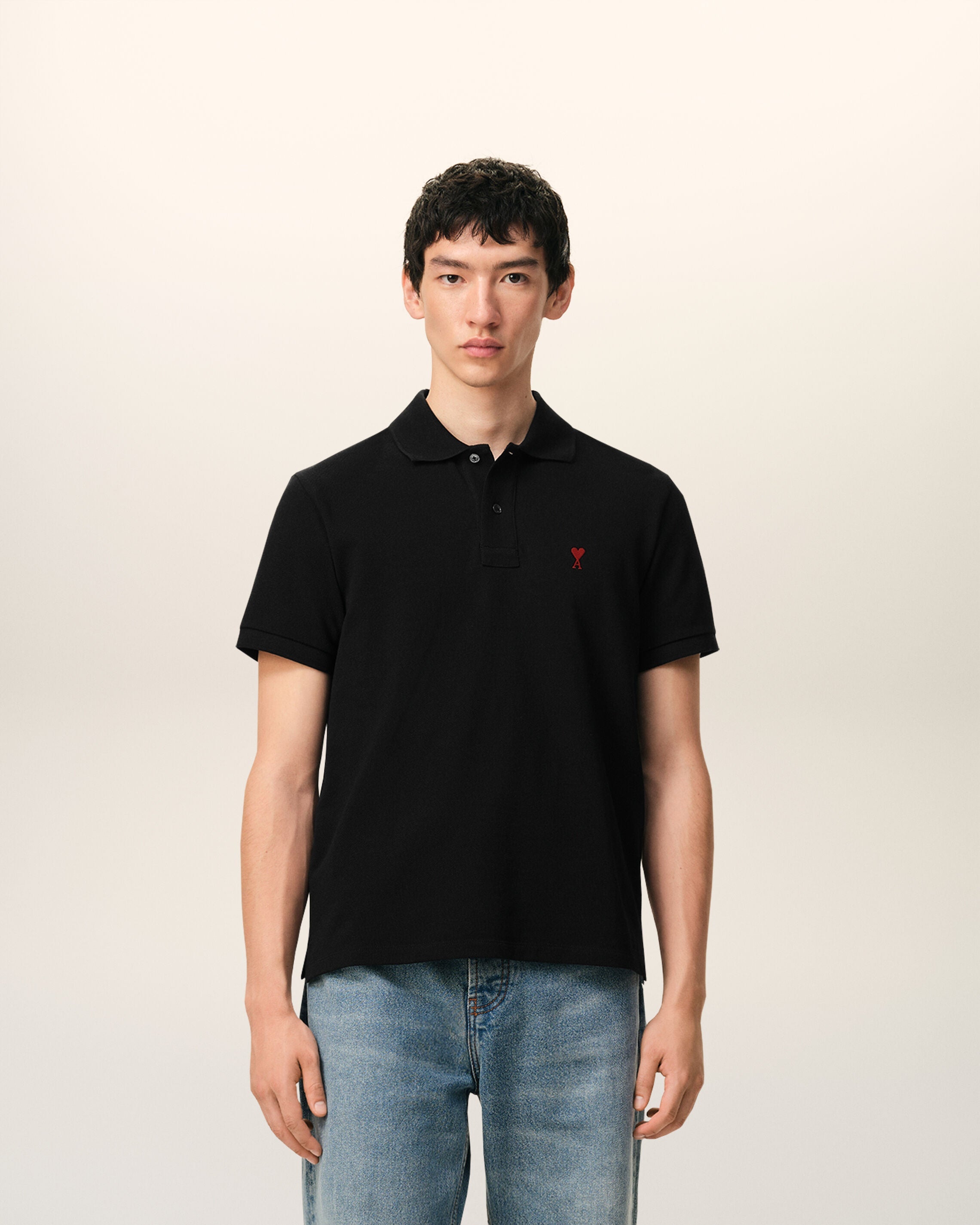 Black Cotton Red Ami De Coeur Polo Shirt