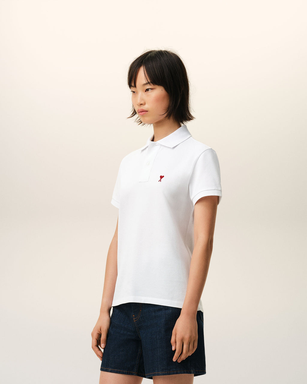 White Cotton Red Ami De Coeur Polo Shirt