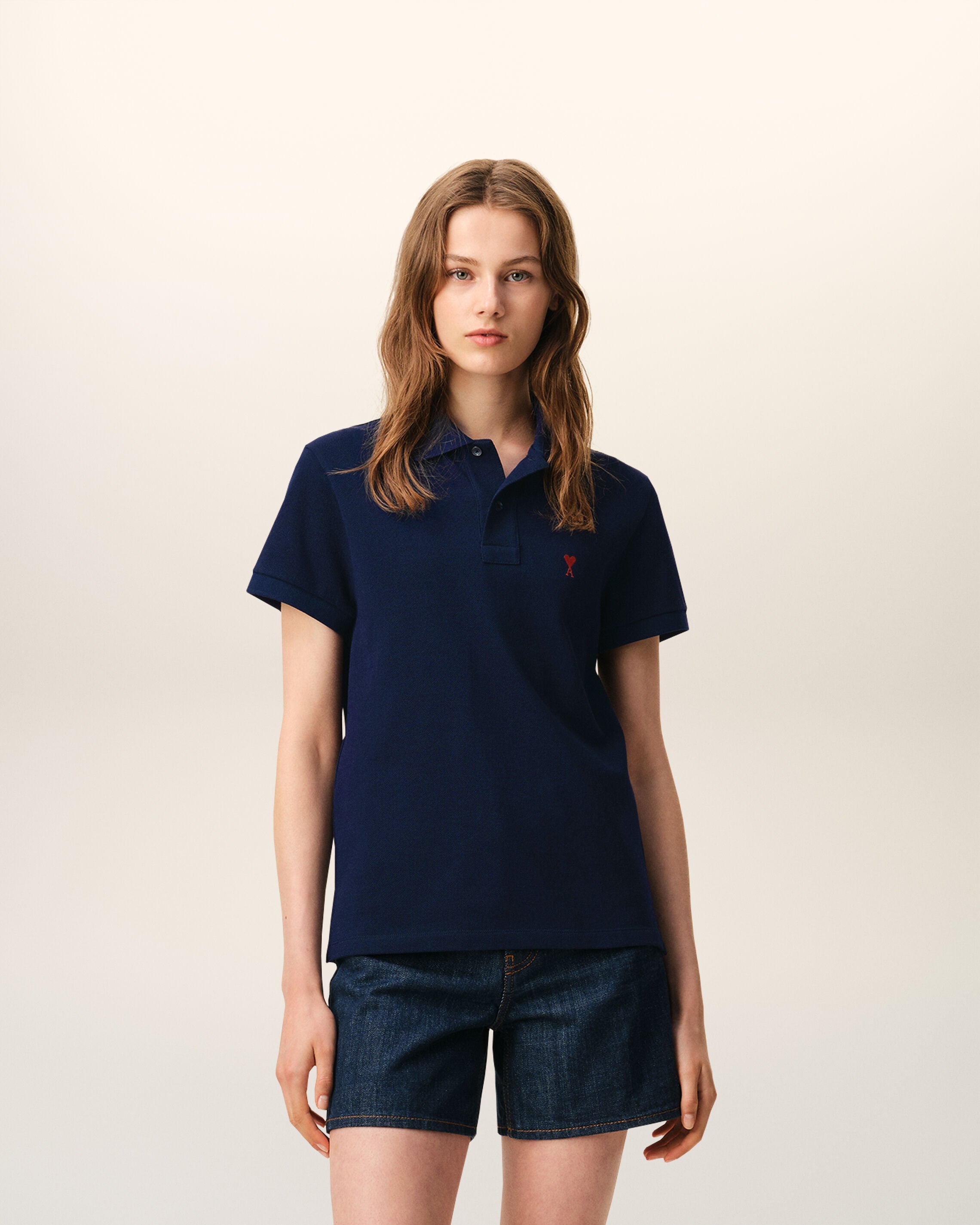 Blue Cotton Red Ami De Coeur Polo Shirt