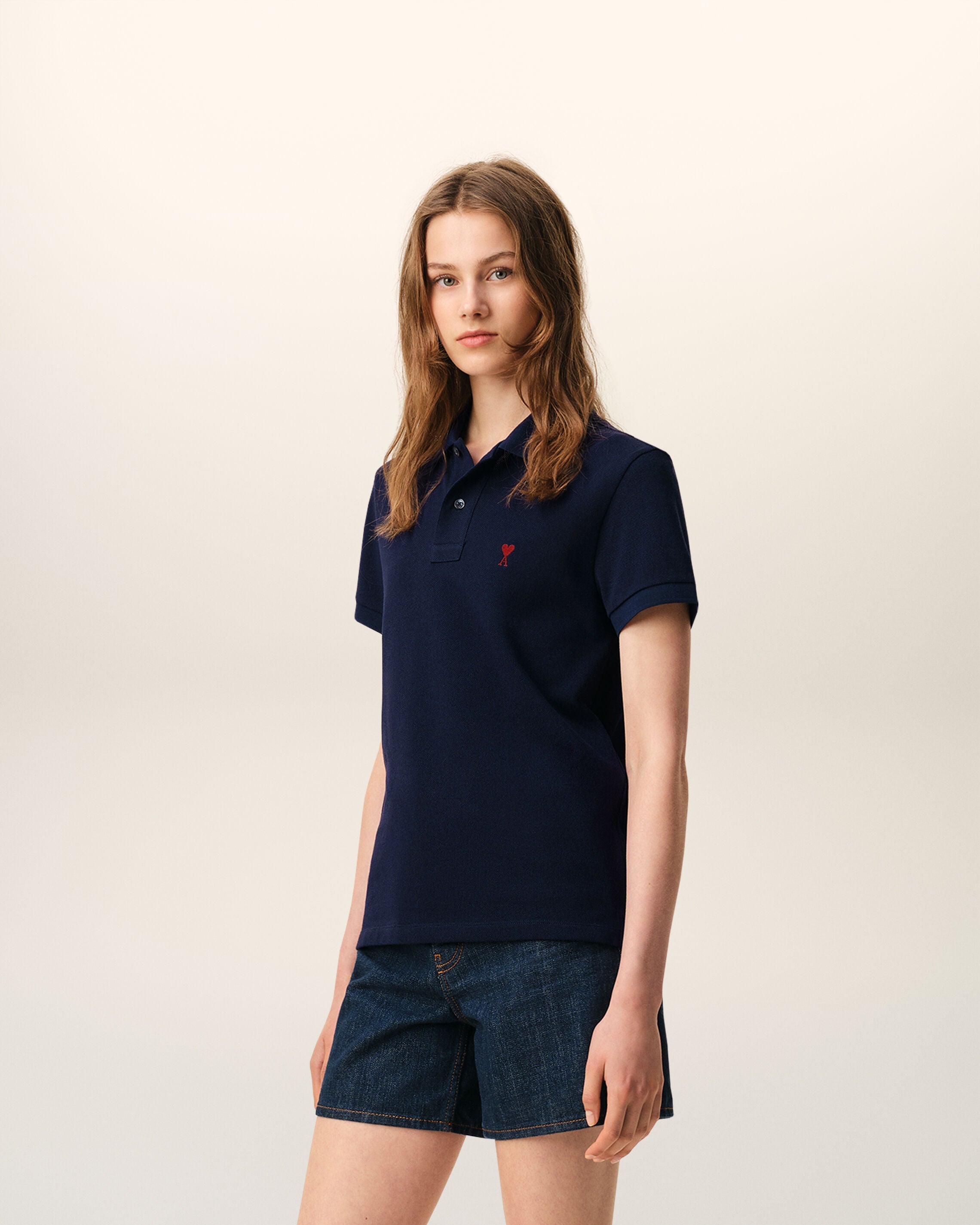 Blue Cotton Red Ami De Coeur Polo Shirt