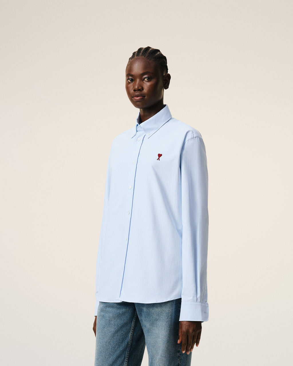 Blue Cotton Classic Long Sleeve Shirt Button Down Collar With Embroidered Adc