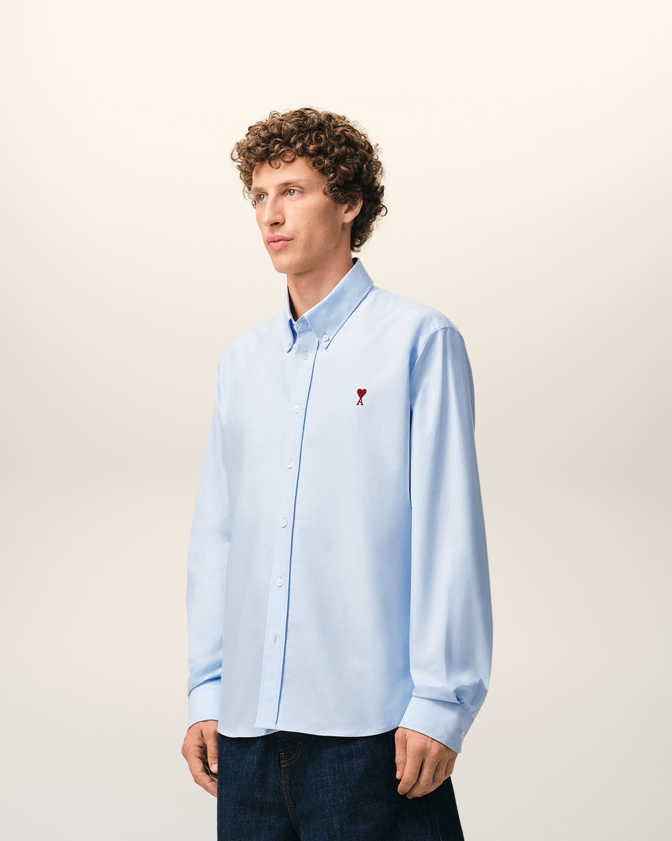 Blue Cotton Classic Long Sleeve Shirt Button Down Collar With Embroidered Adc