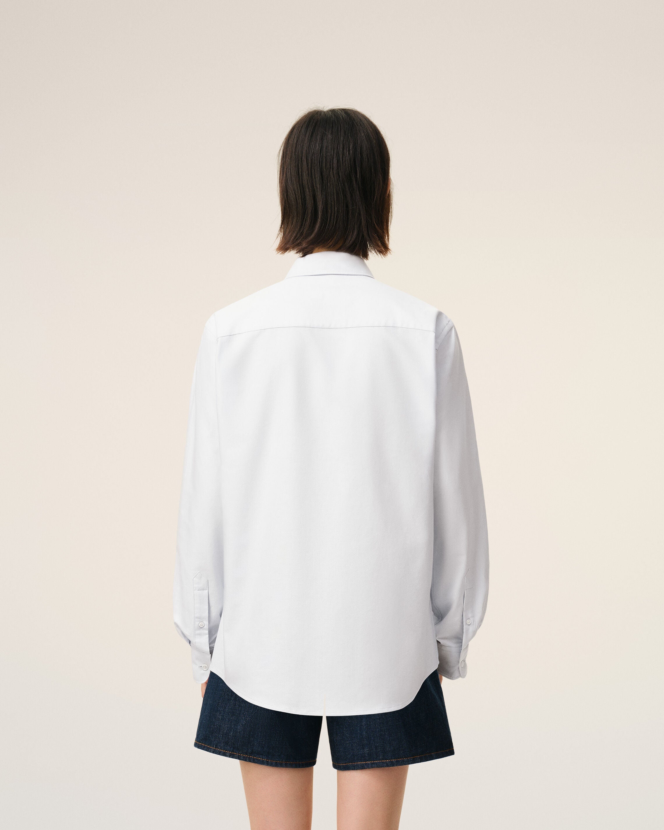White Cotton Classic Long Sleeve Shirt Button Down Collar With Embroidered Adc