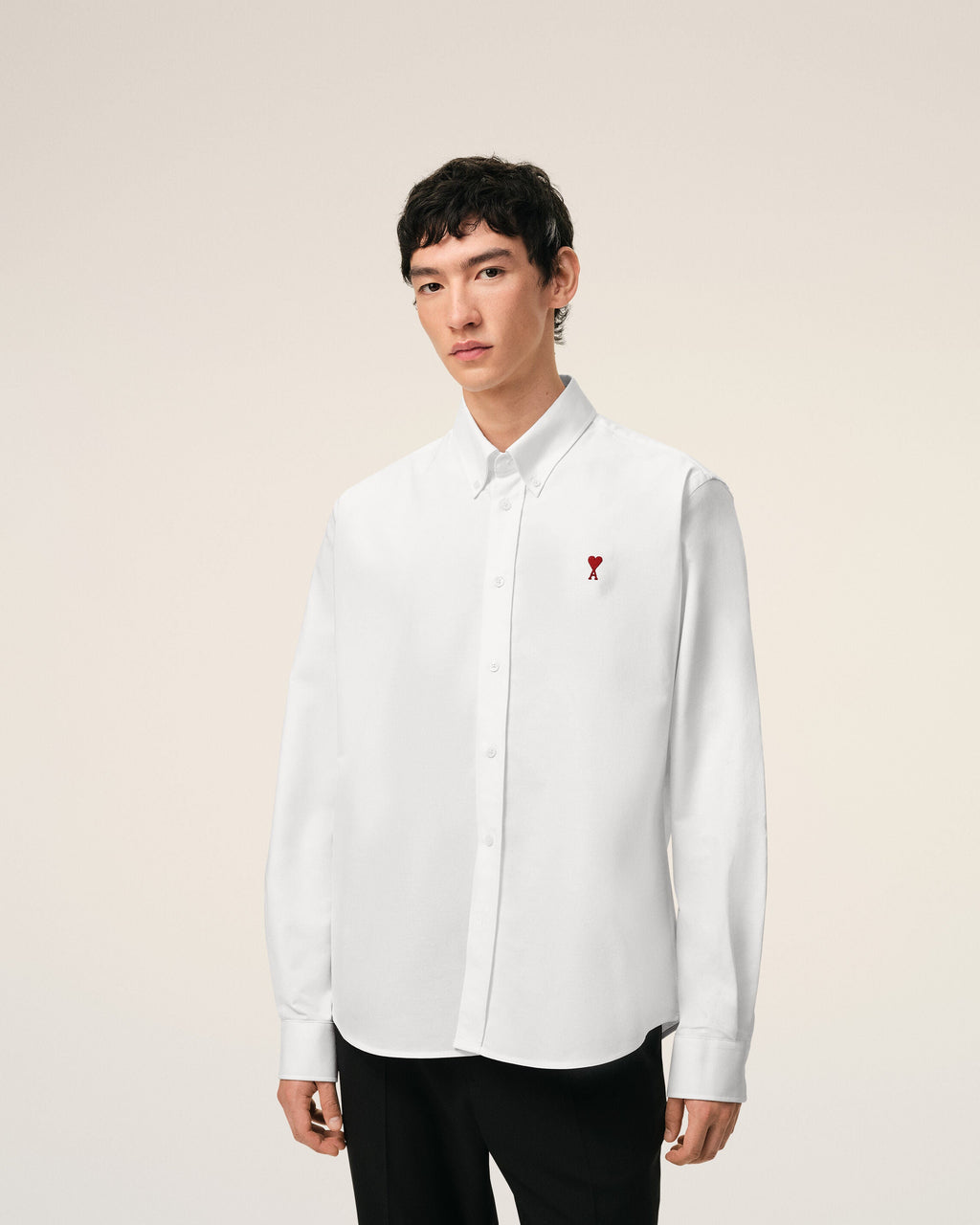 White Cotton Classic Long Sleeve Shirt Button Down Collar With Embroidered Adc