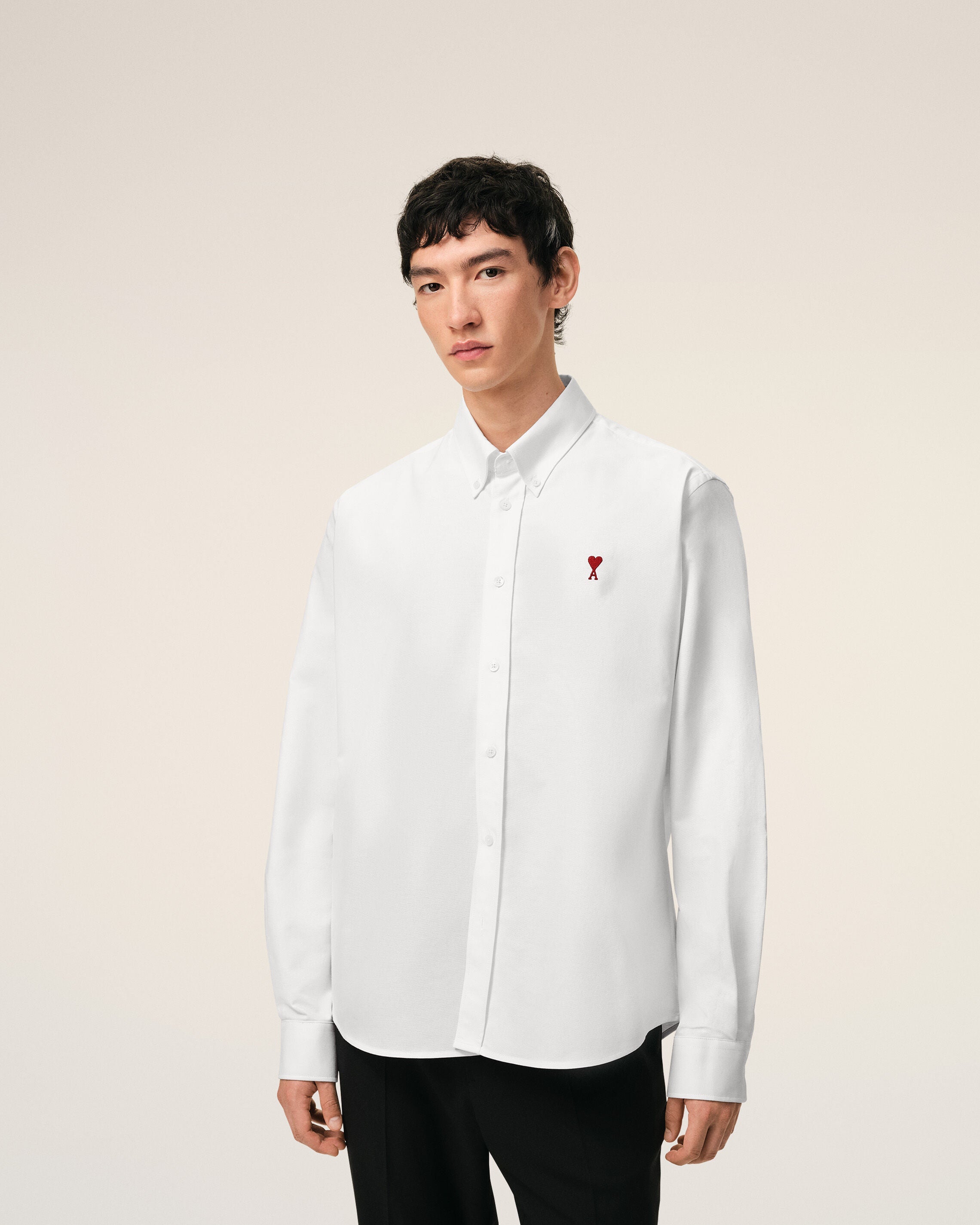 White Cotton Classic Long Sleeve Shirt Button Down Collar With Embroidered Adc