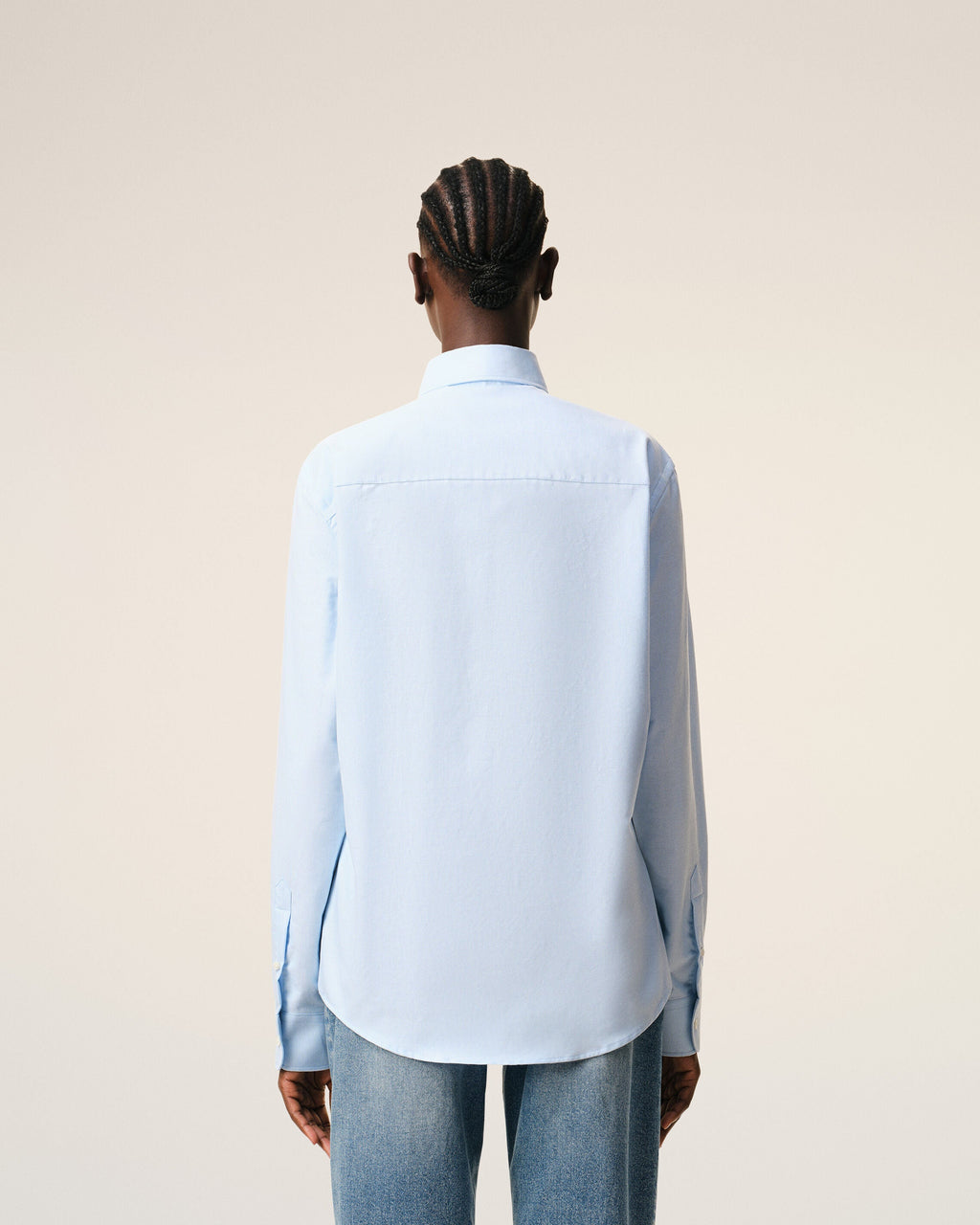 Blue Cotton Classic Long Sleeve Shirt Button Down Collar With Embroidered Adc