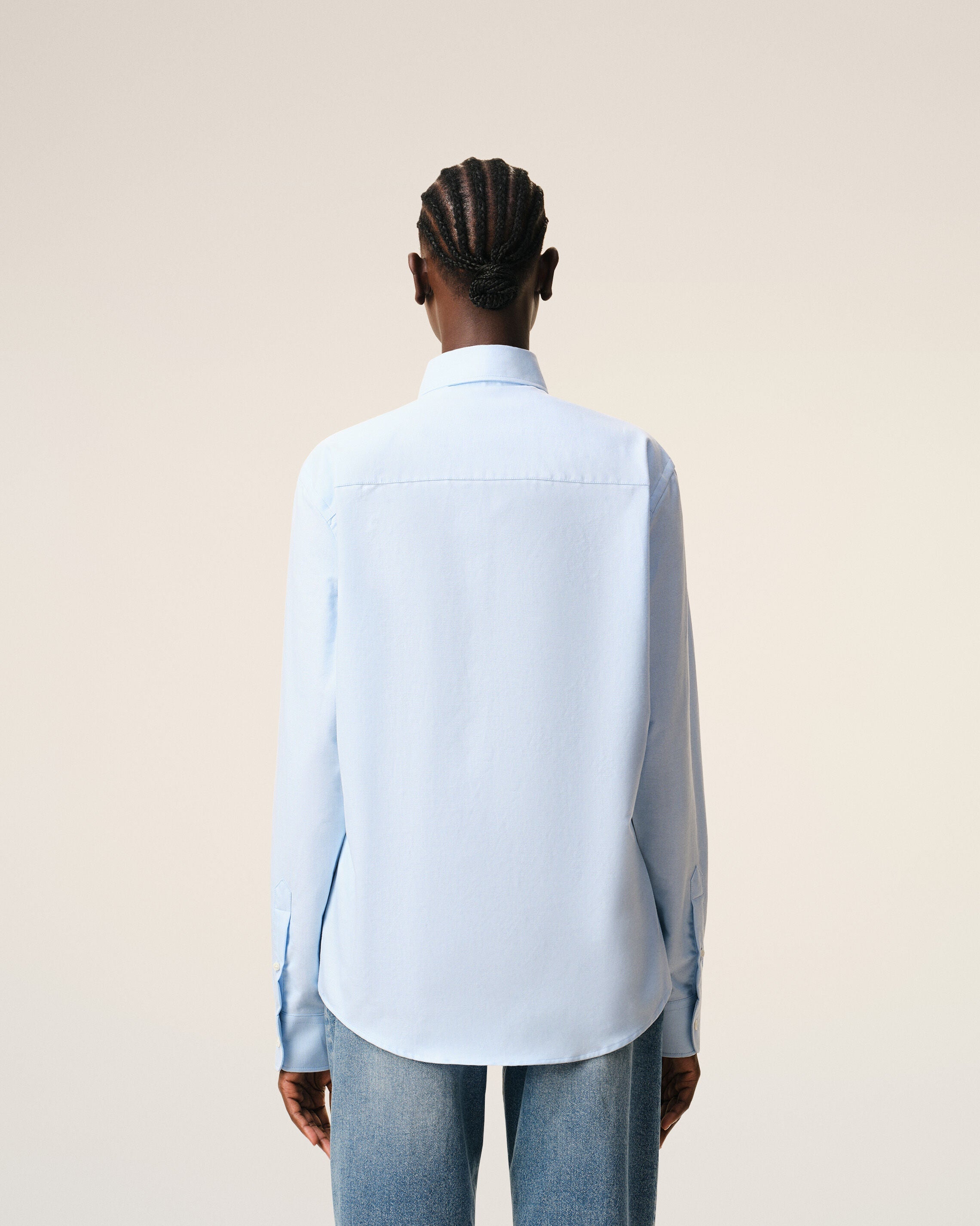 Blue Cotton Classic Long Sleeve Shirt Button Down Collar With Embroidered Adc