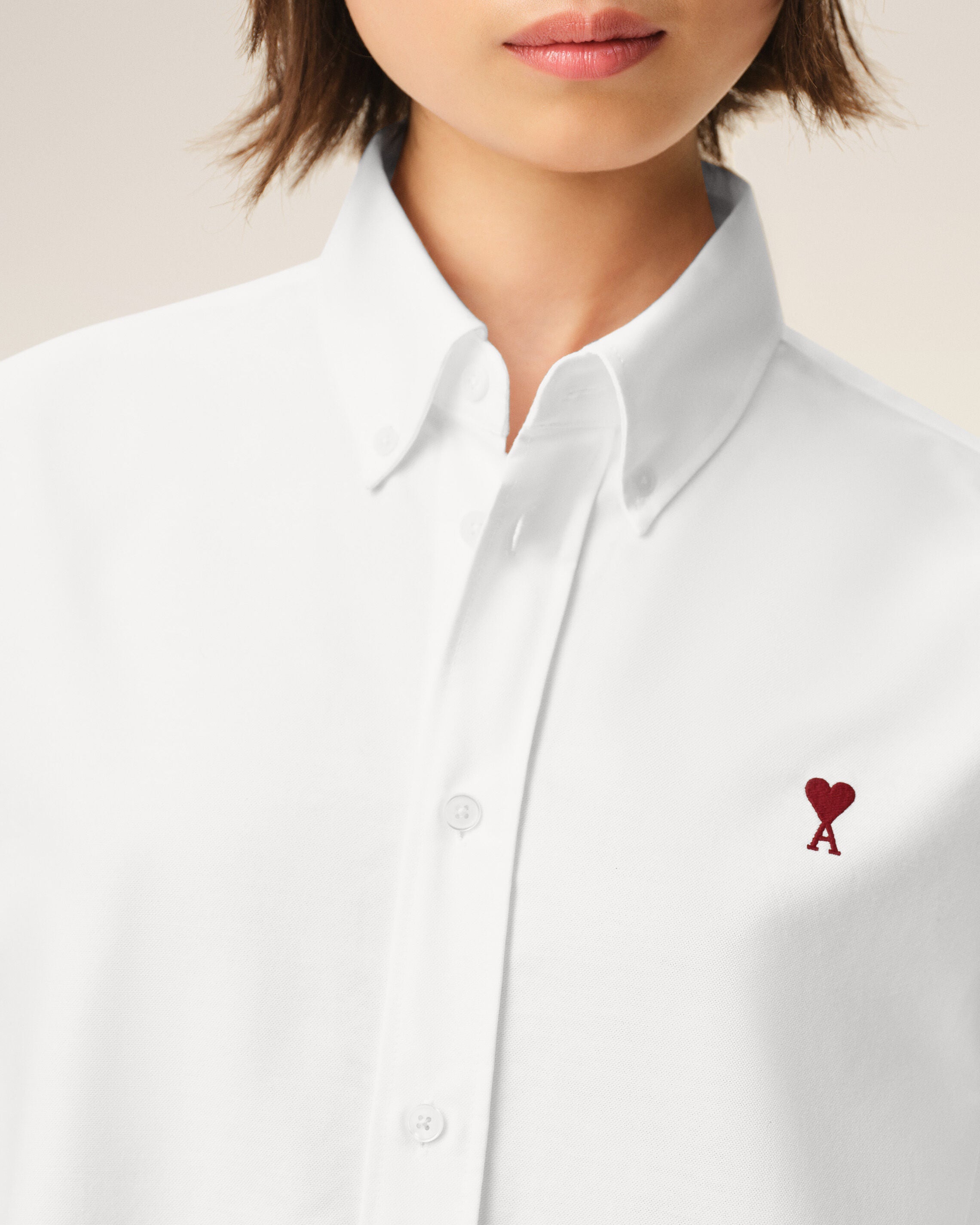 White Cotton Classic Long Sleeve Shirt Button Down Collar With Embroidered Adc