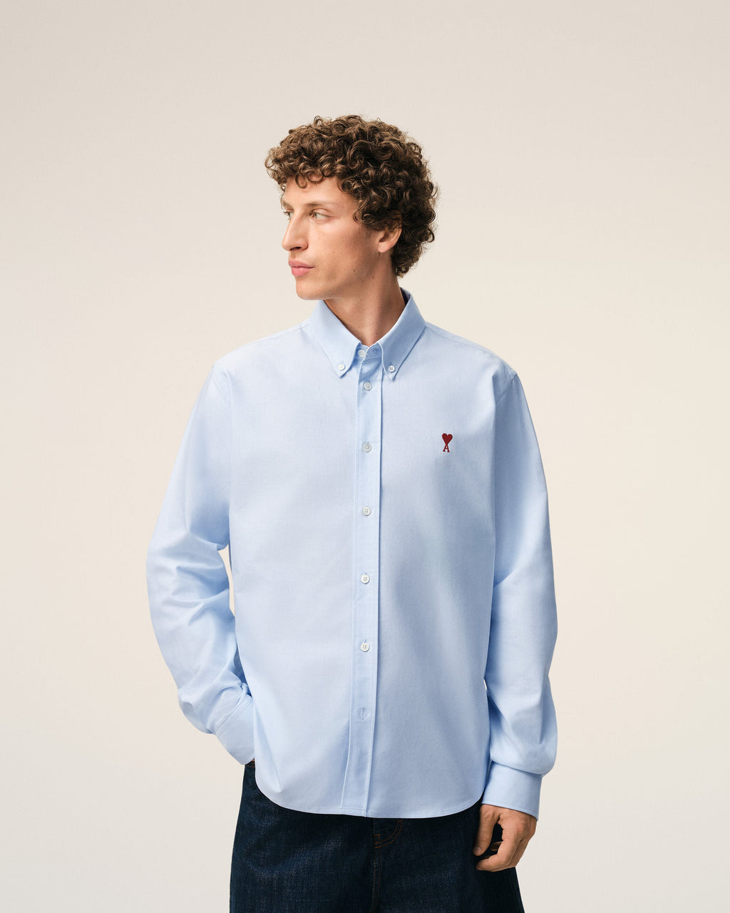 Blue Cotton Classic Long Sleeve Shirt Button Down Collar With Embroidered Adc