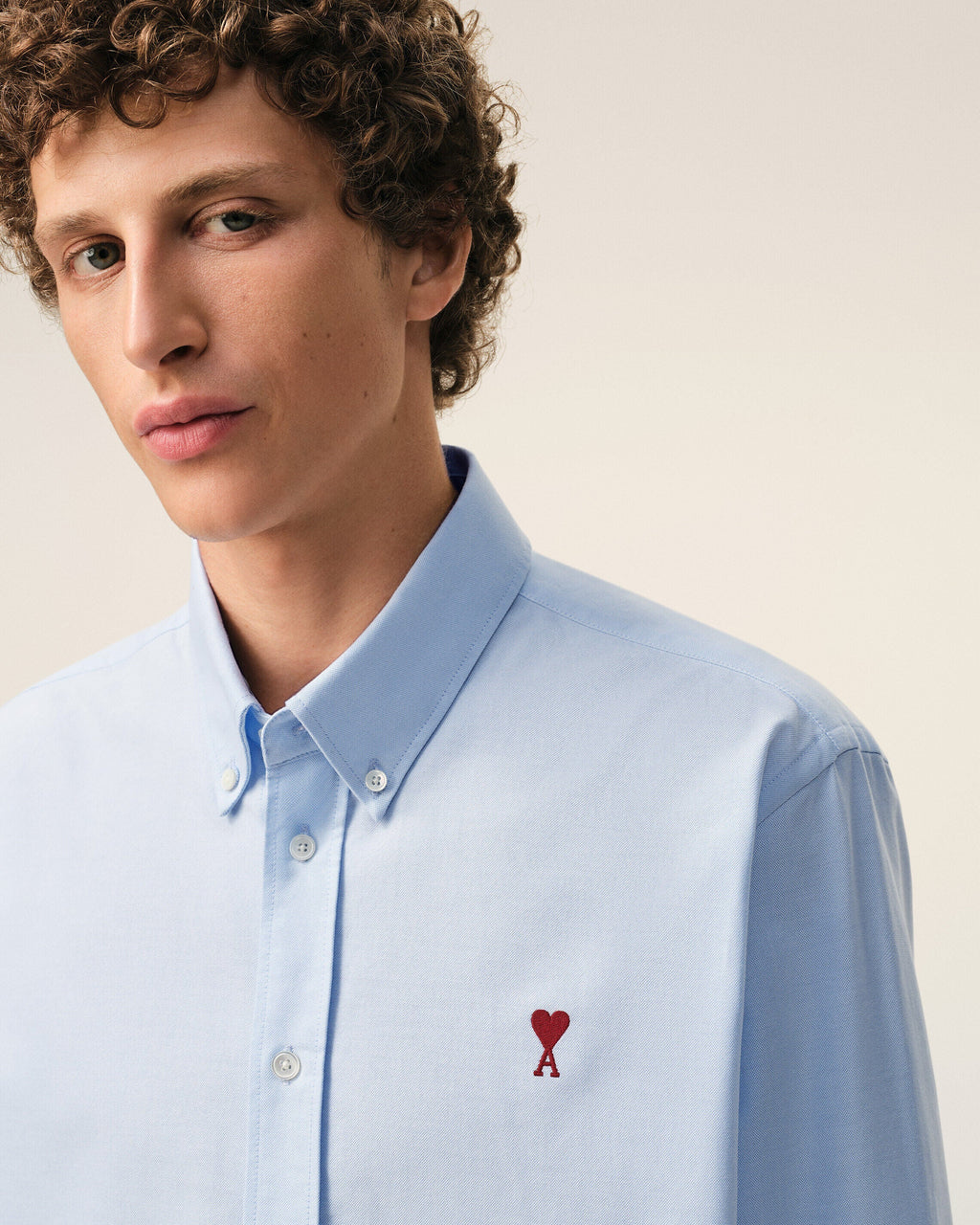 Blue Cotton Classic Long Sleeve Shirt Button Down Collar With Embroidered Adc