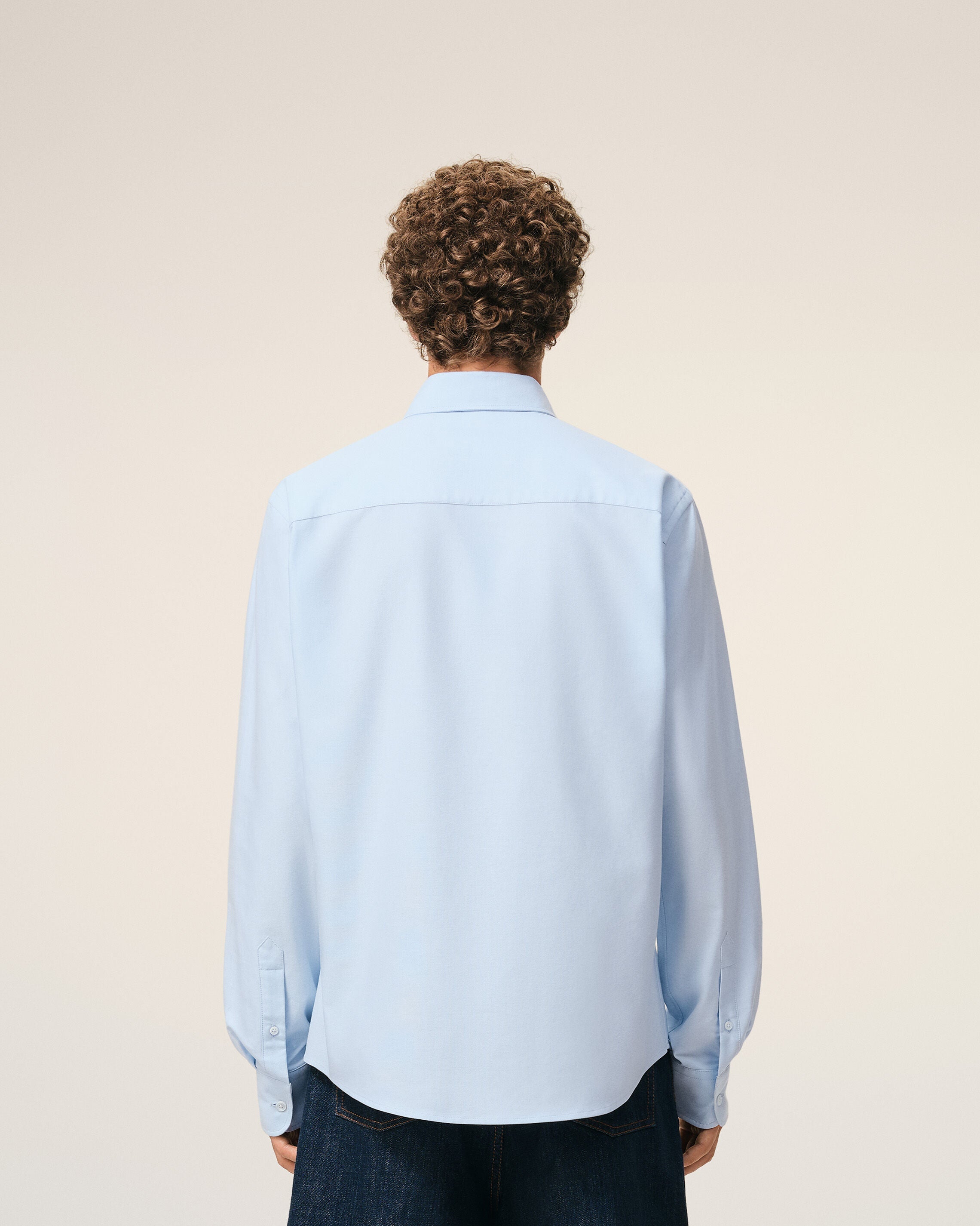 Blue Cotton Classic Long Sleeve Shirt Button Down Collar With Embroidered Adc