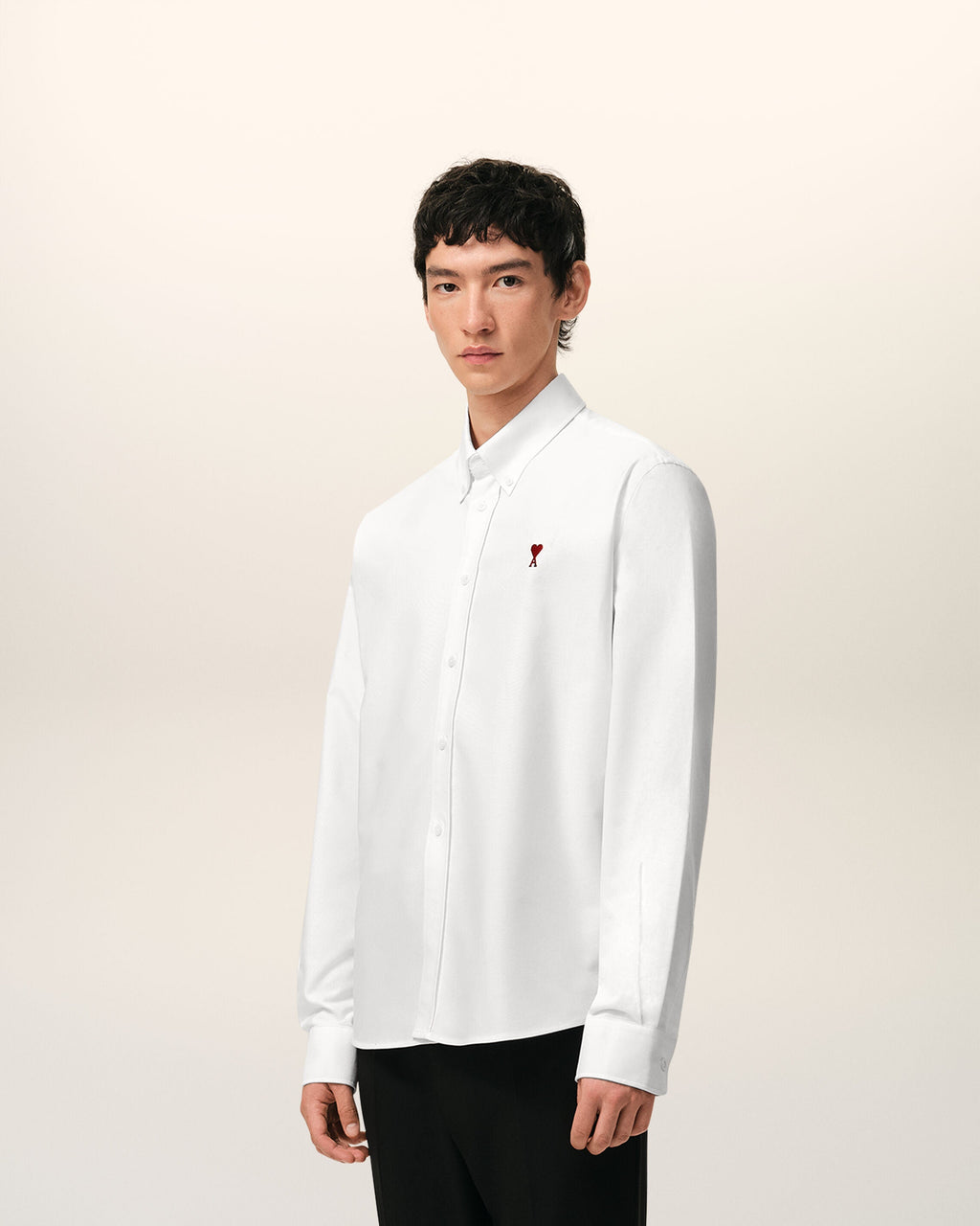 White Cotton Classic Long Sleeve Shirt Button Down Collar With Embroidered Adc