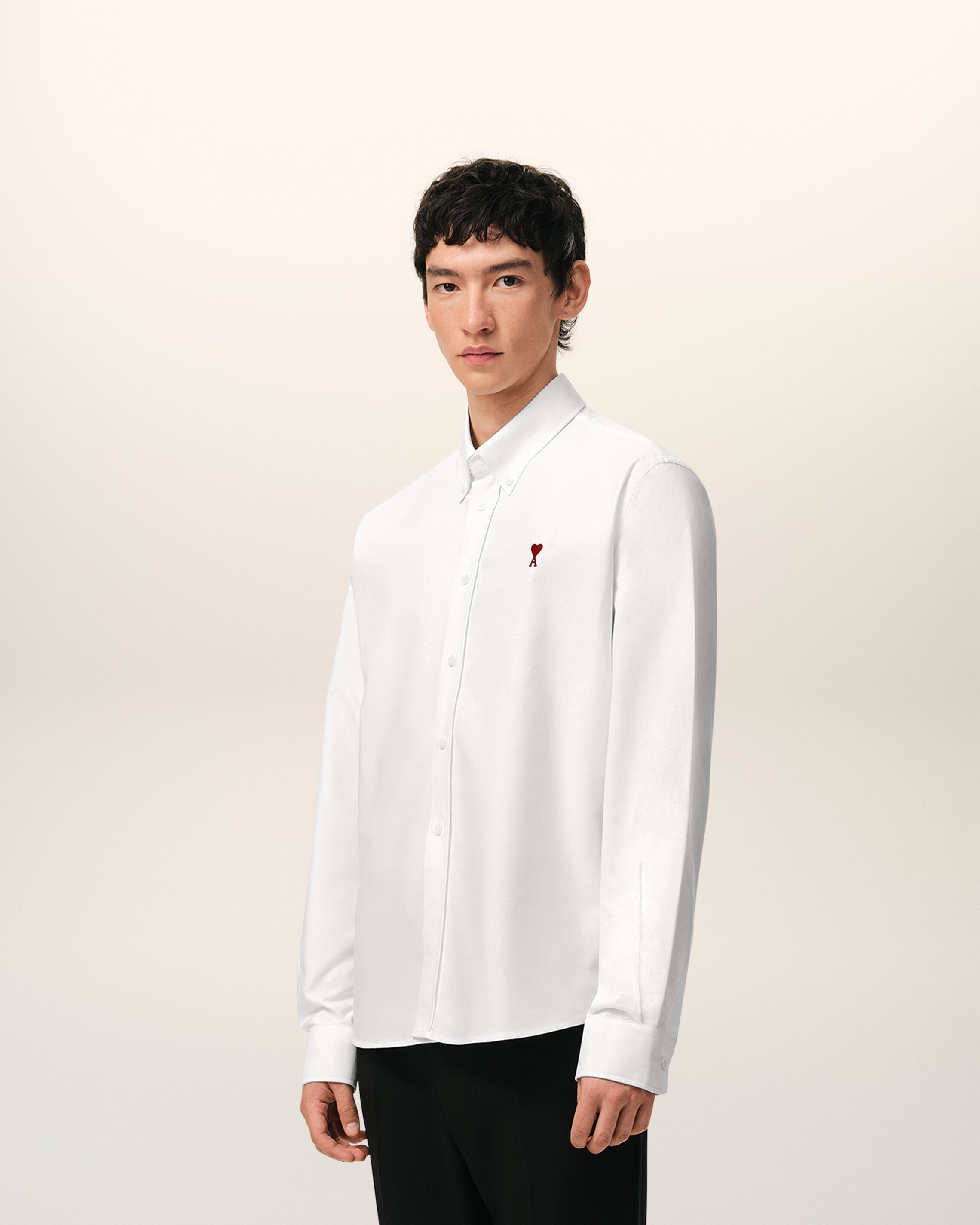 White Cotton Classic Long Sleeve Shirt Button Down Collar With Embroidered Adc