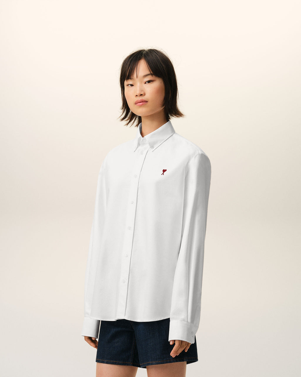 White Cotton Classic Long Sleeve Shirt Button Down Collar With Embroidered Adc