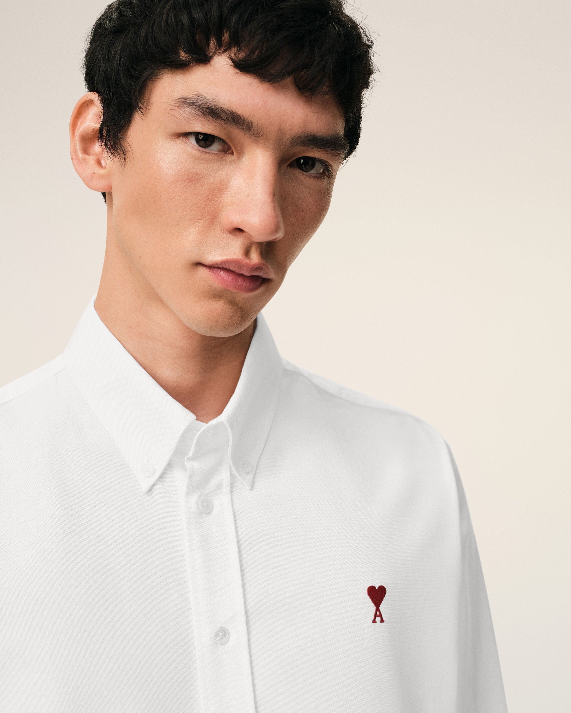 White Cotton Classic Long Sleeve Shirt Button Down Collar With Embroidered Adc