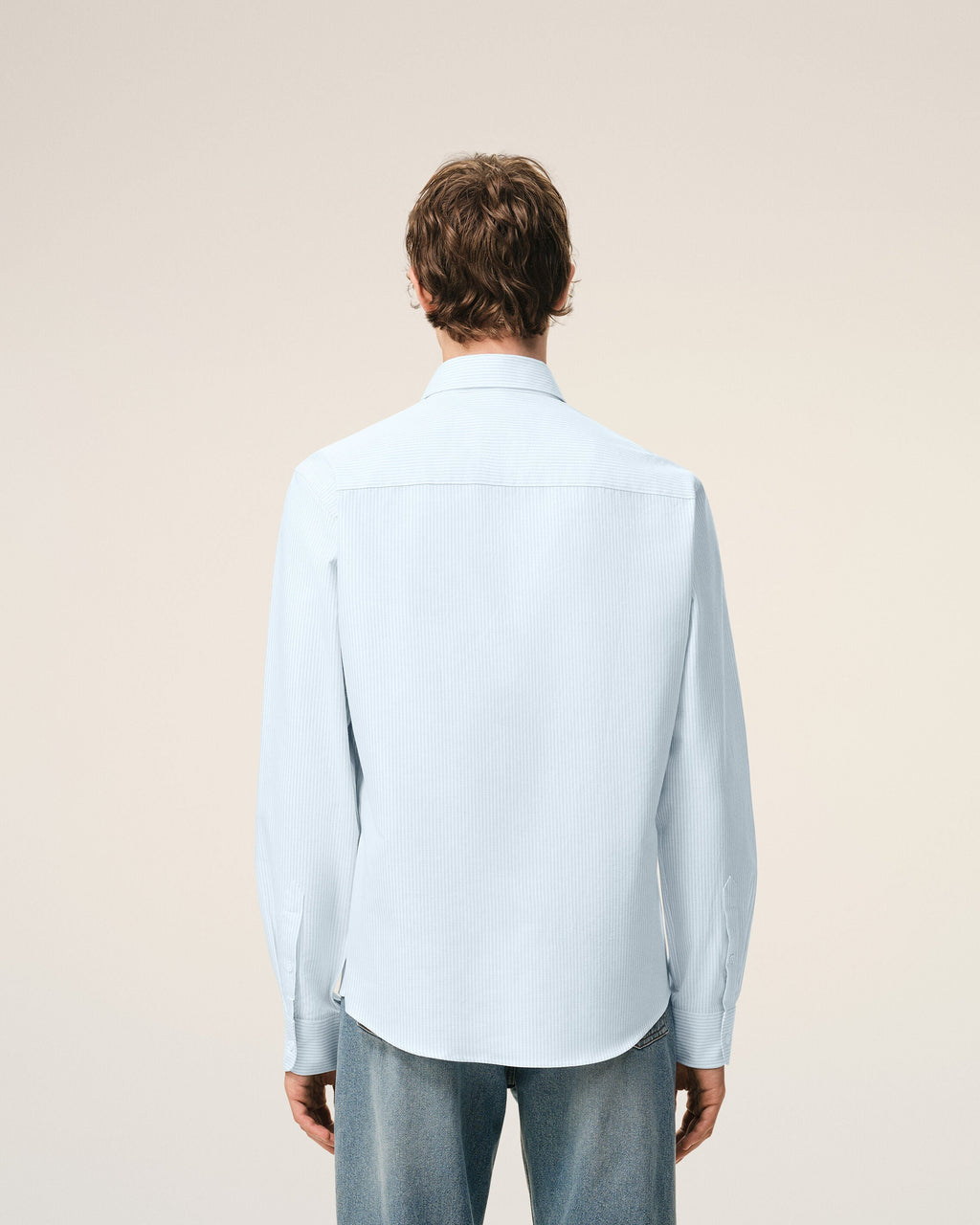 Blue Cotton Classic Long Sleeve Shirt Button Down Collar With Embroidered Adc