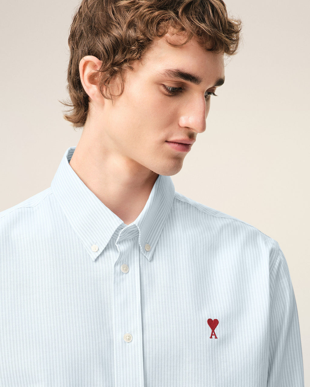 Blue Cotton Classic Long Sleeve Shirt Button Down Collar With Embroidered Adc
