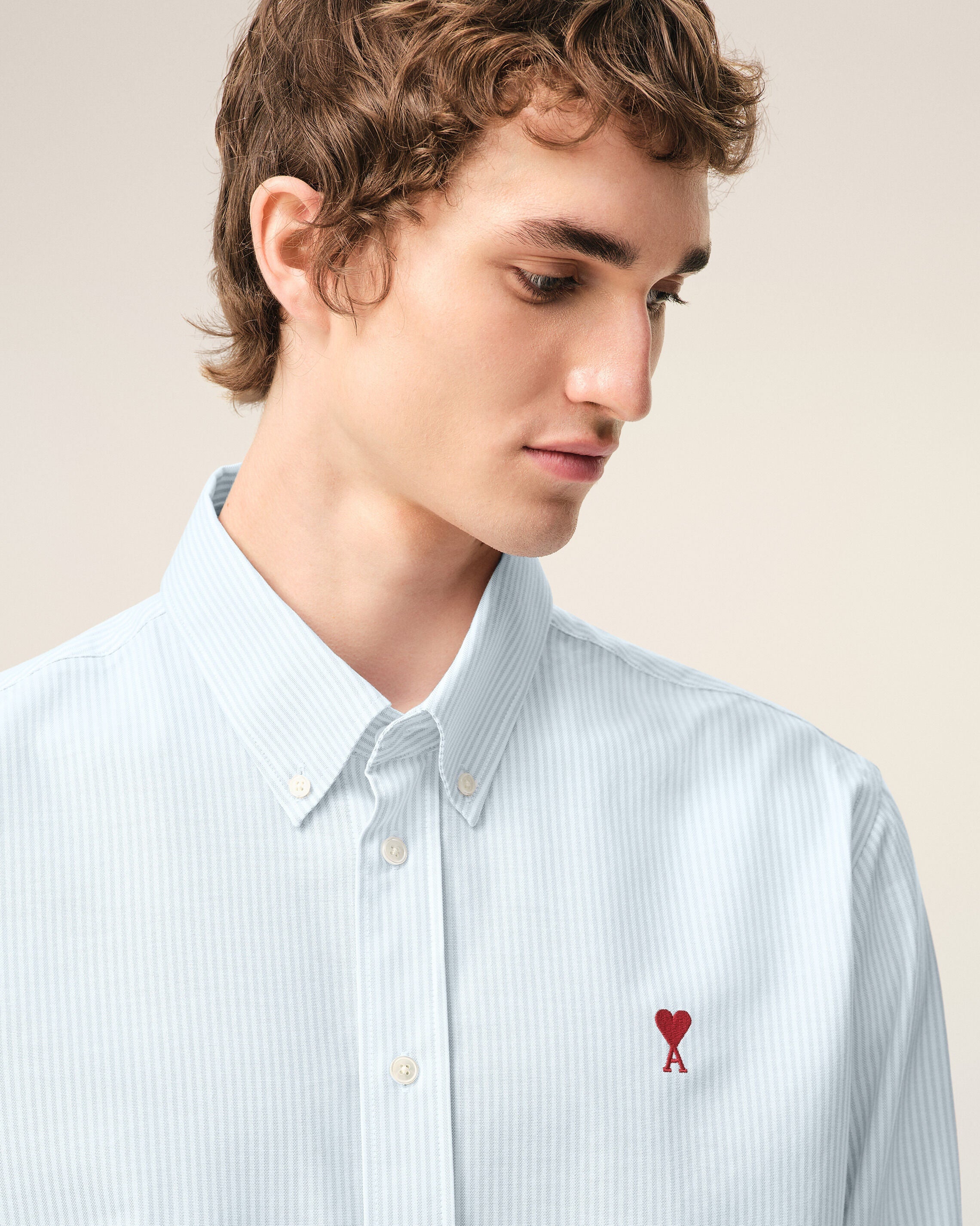 Blue Cotton Classic Long Sleeve Shirt Button Down Collar With Embroidered Adc