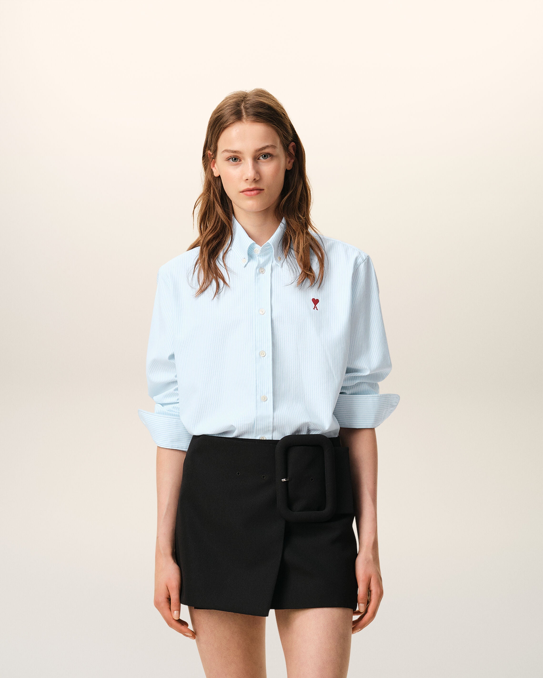 Blue Cotton Classic Long Sleeve Shirt Button Down Collar With Embroidered Adc
