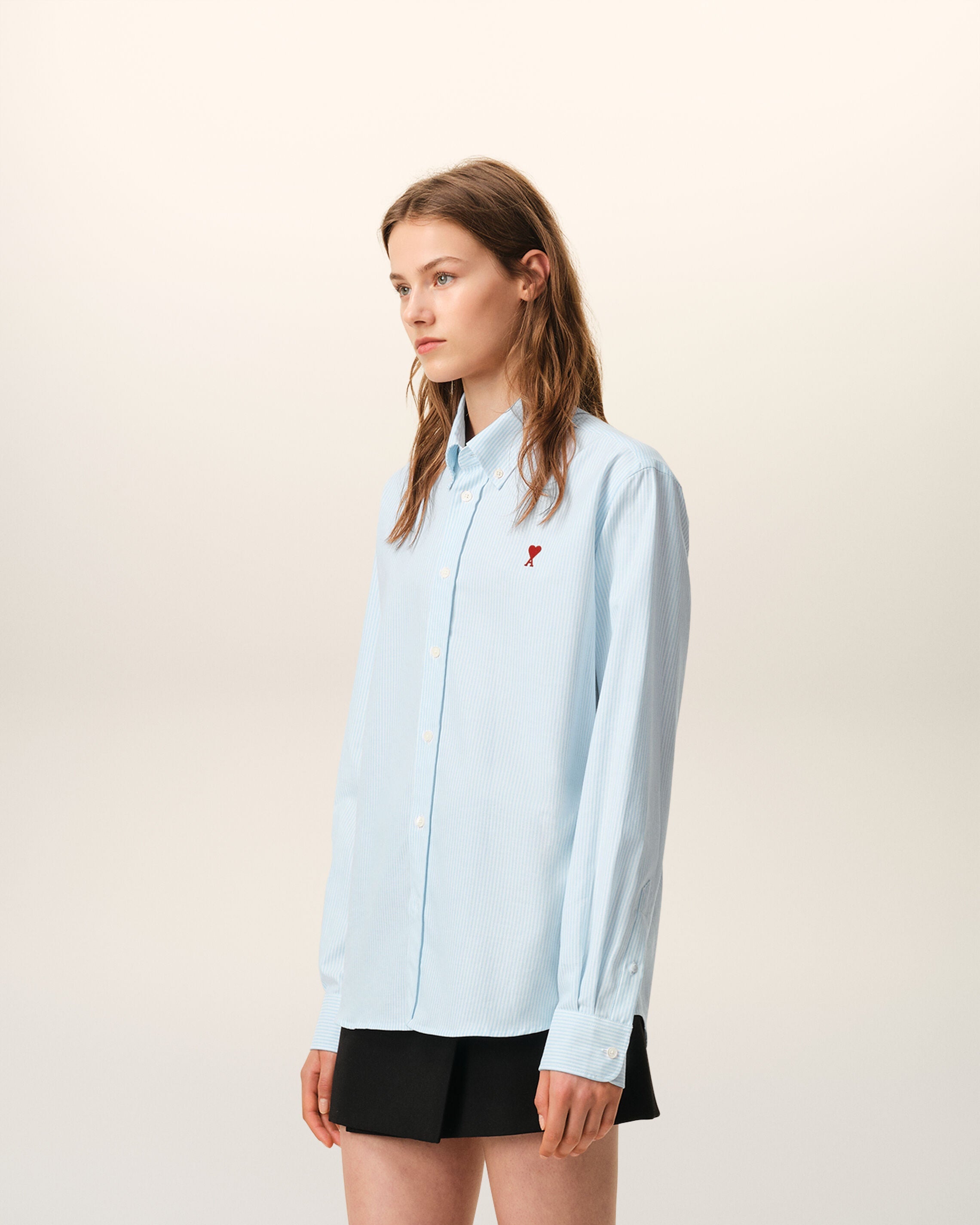 Blue Cotton Classic Long Sleeve Shirt Button Down Collar With Embroidered Adc