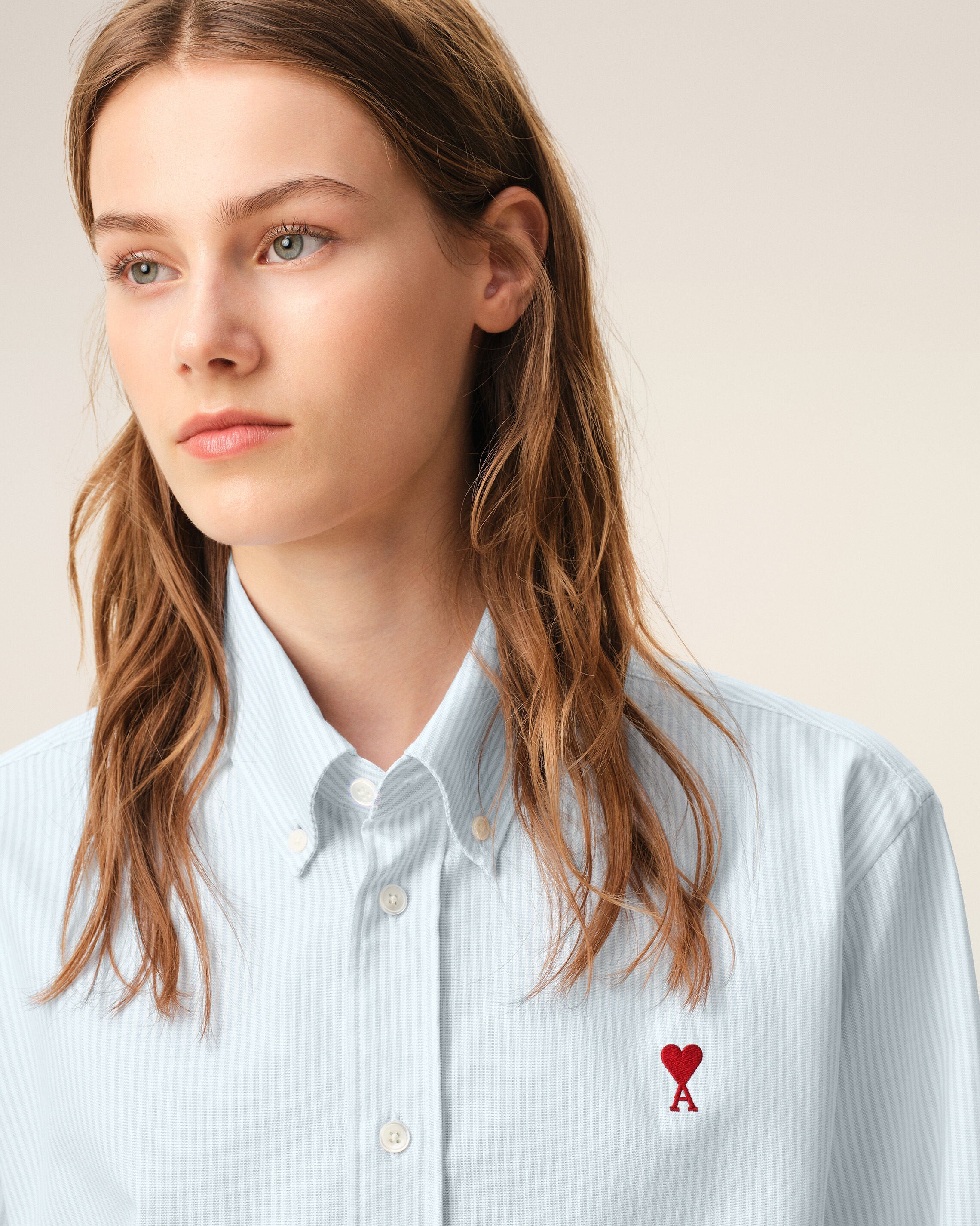 Blue Cotton Classic Long Sleeve Shirt Button Down Collar With Embroidered Adc
