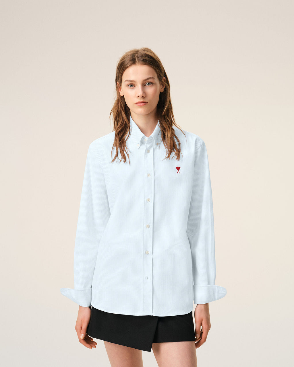 Blue Cotton Classic Long Sleeve Shirt Button Down Collar With Embroidered Adc