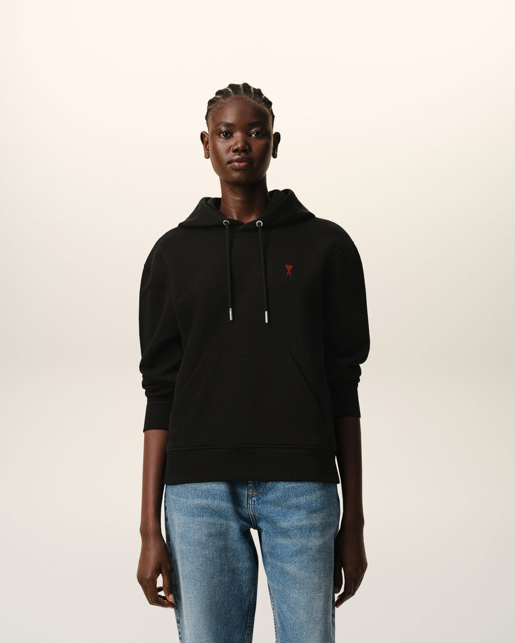 Black Cotton Red Ami De Coeur Hoodie