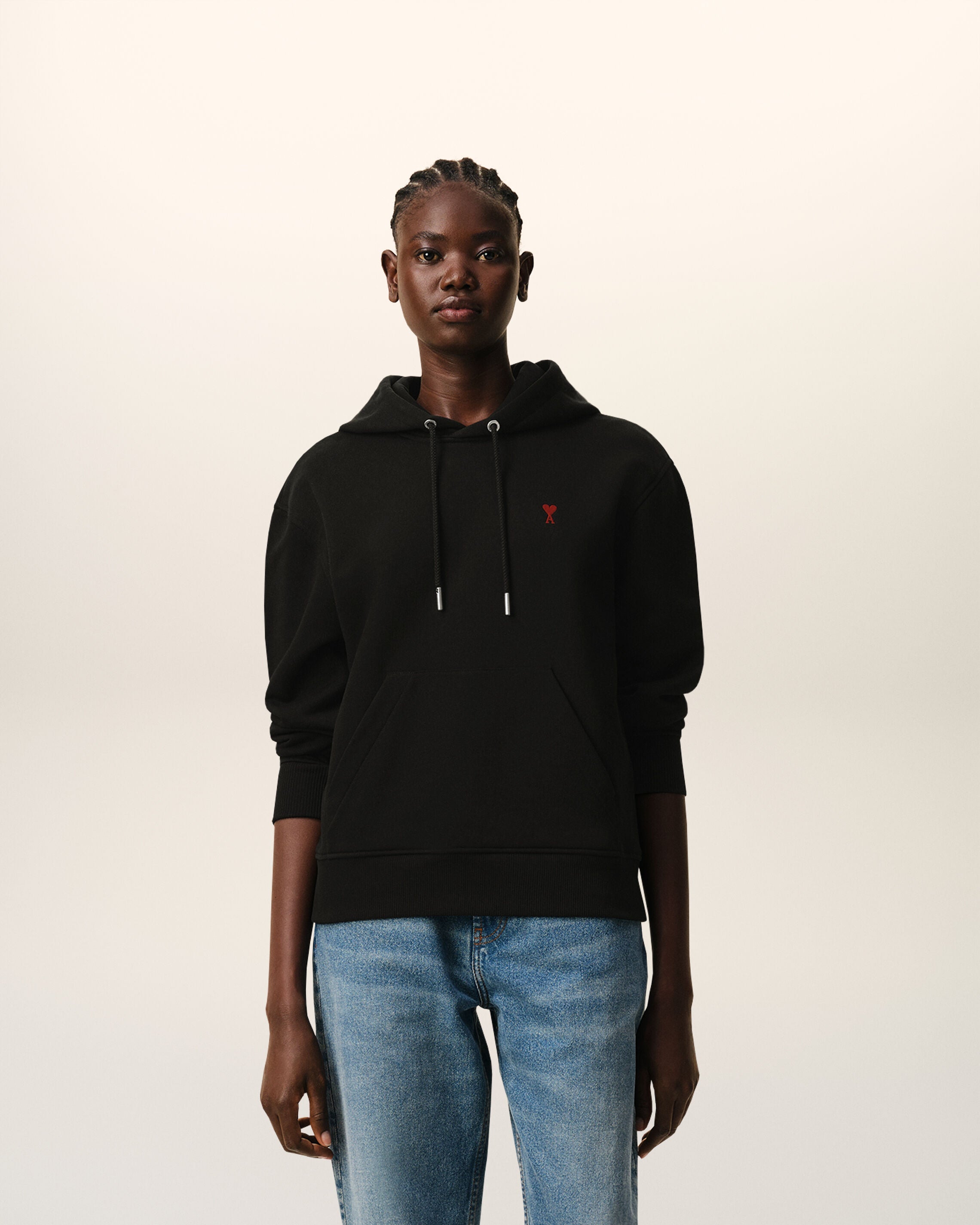 Black Cotton Red Ami De Coeur Hoodie