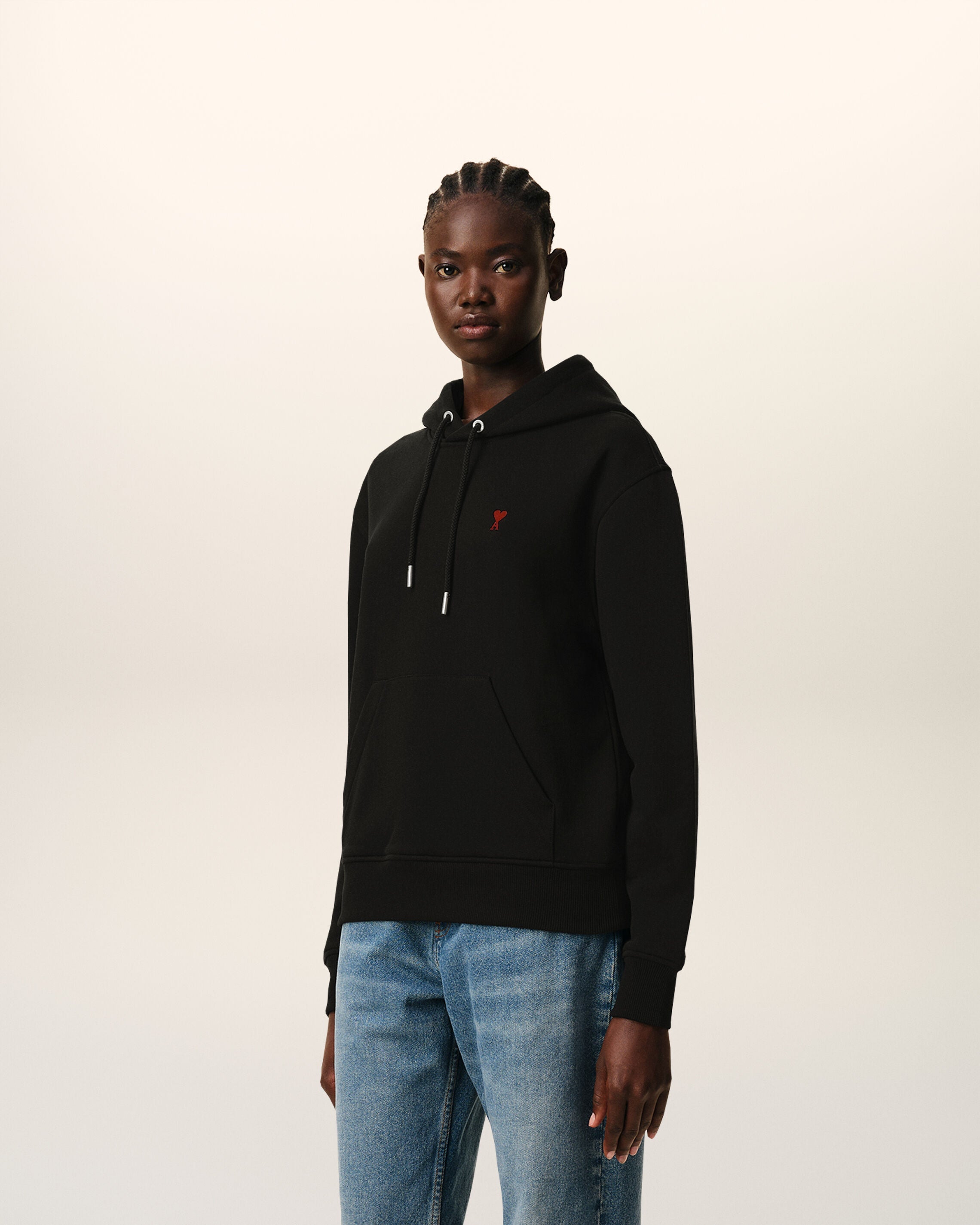 Black Cotton Red Ami De Coeur Hoodie