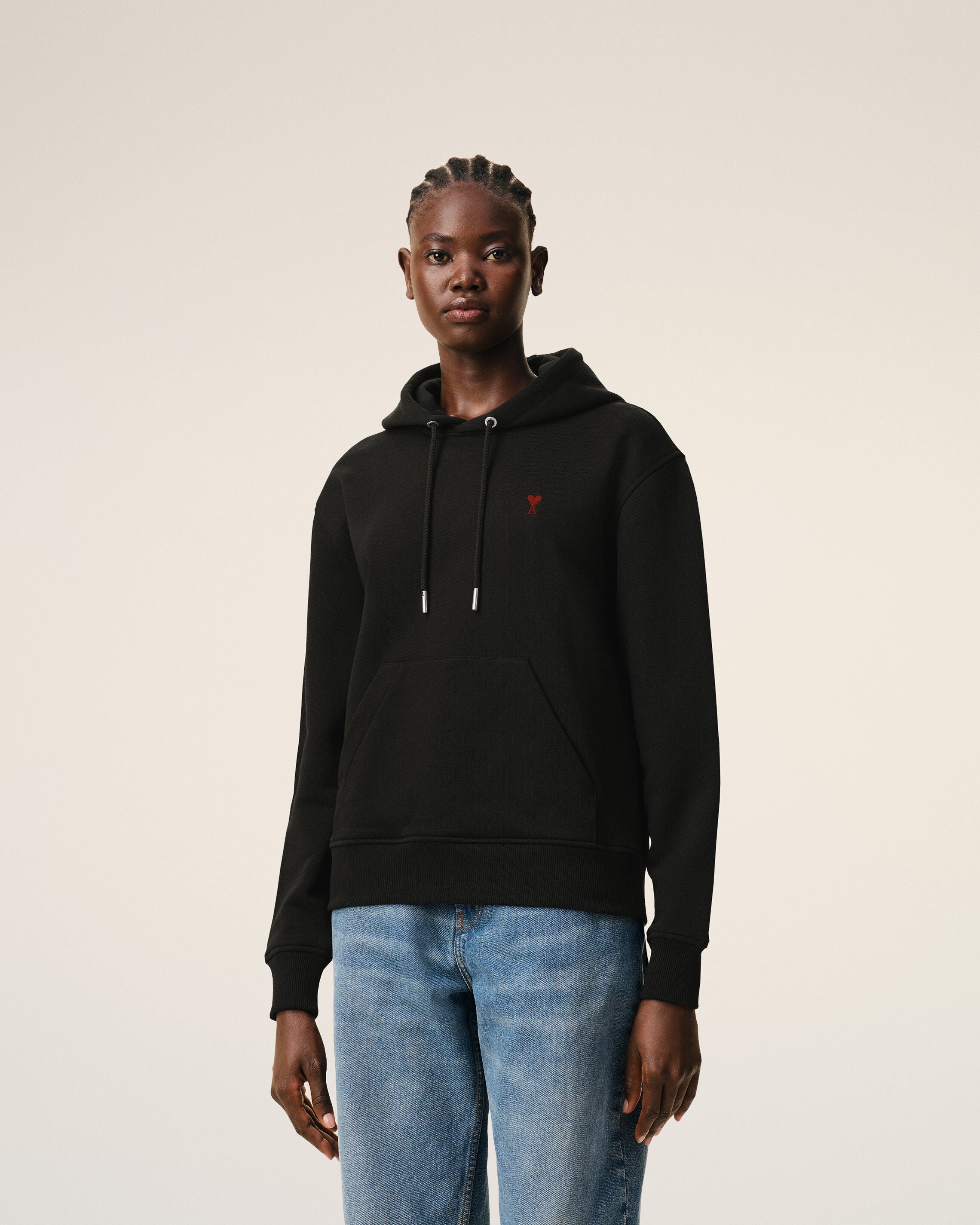 Black Cotton Red Ami De Coeur Hoodie