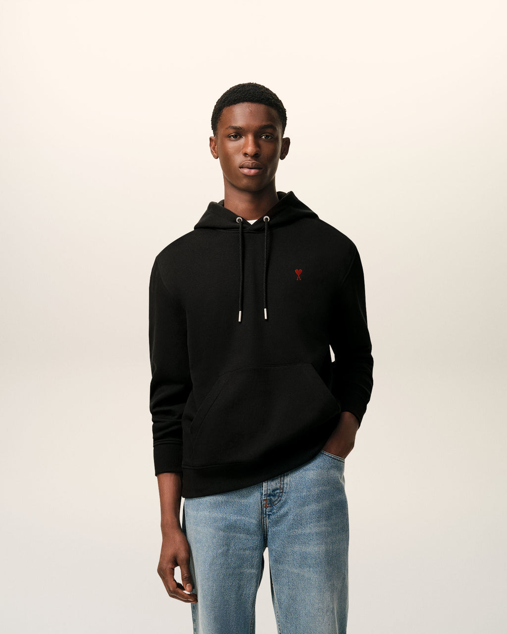 Black Cotton Red Ami De Coeur Hoodie
