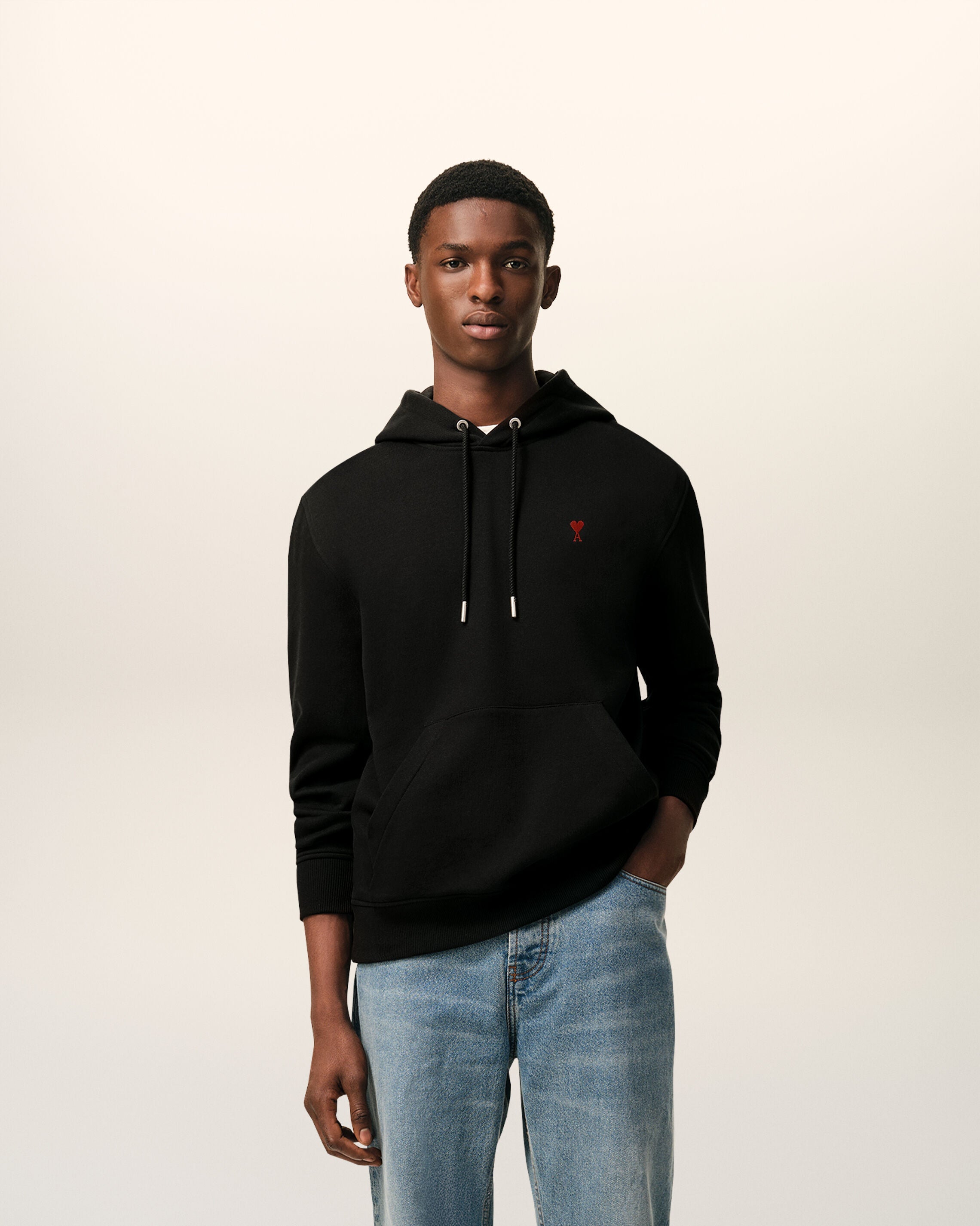 Black Cotton Red Ami De Coeur Hoodie