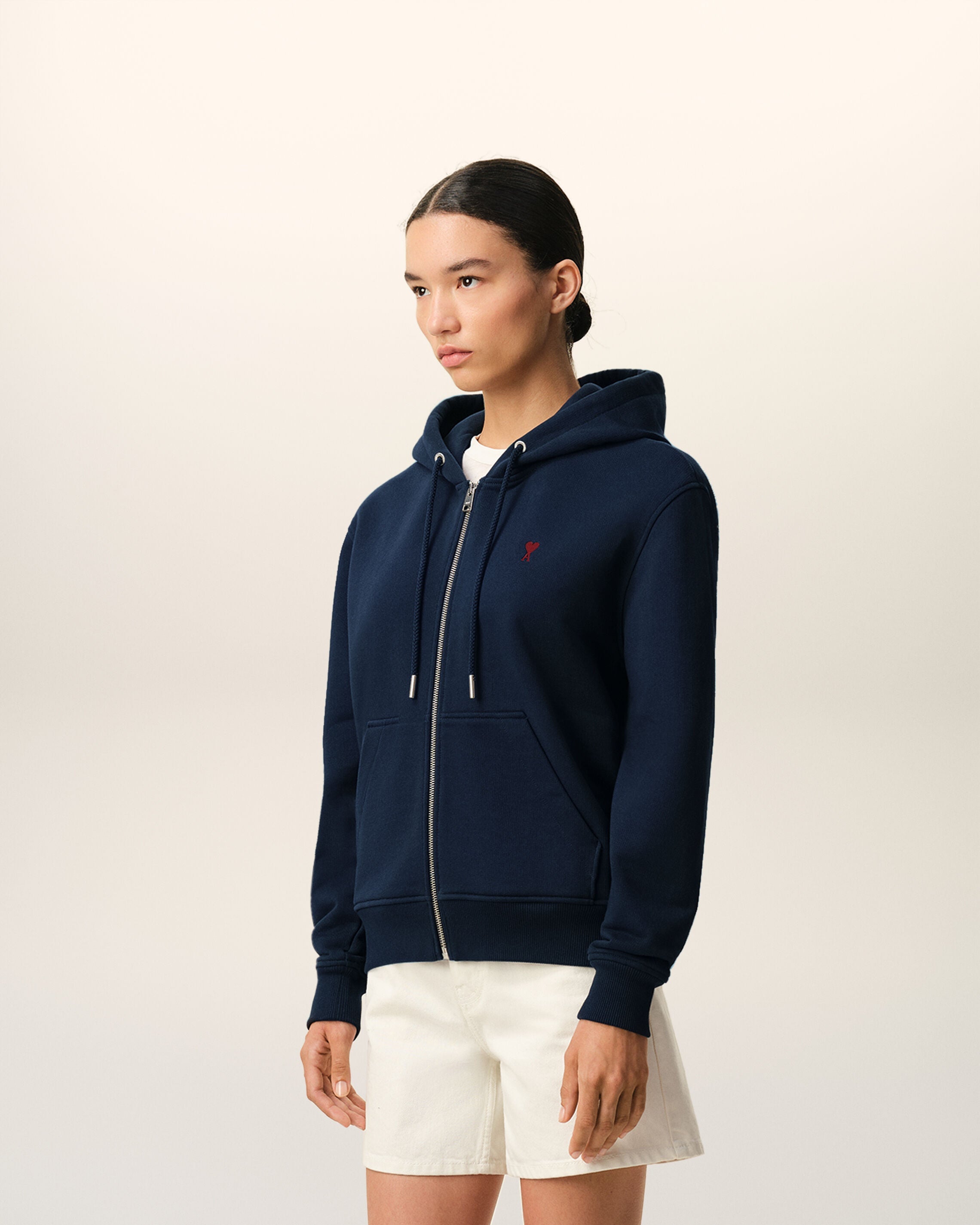 Blue Cotton Red Ami De Coeur Zipped Hoodie