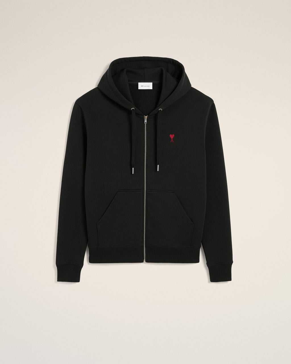 Black Cotton Red Ami De Coeur Zipped Hoodie