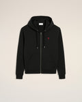 Black Cotton Red Ami De Coeur Zipped Hoodie