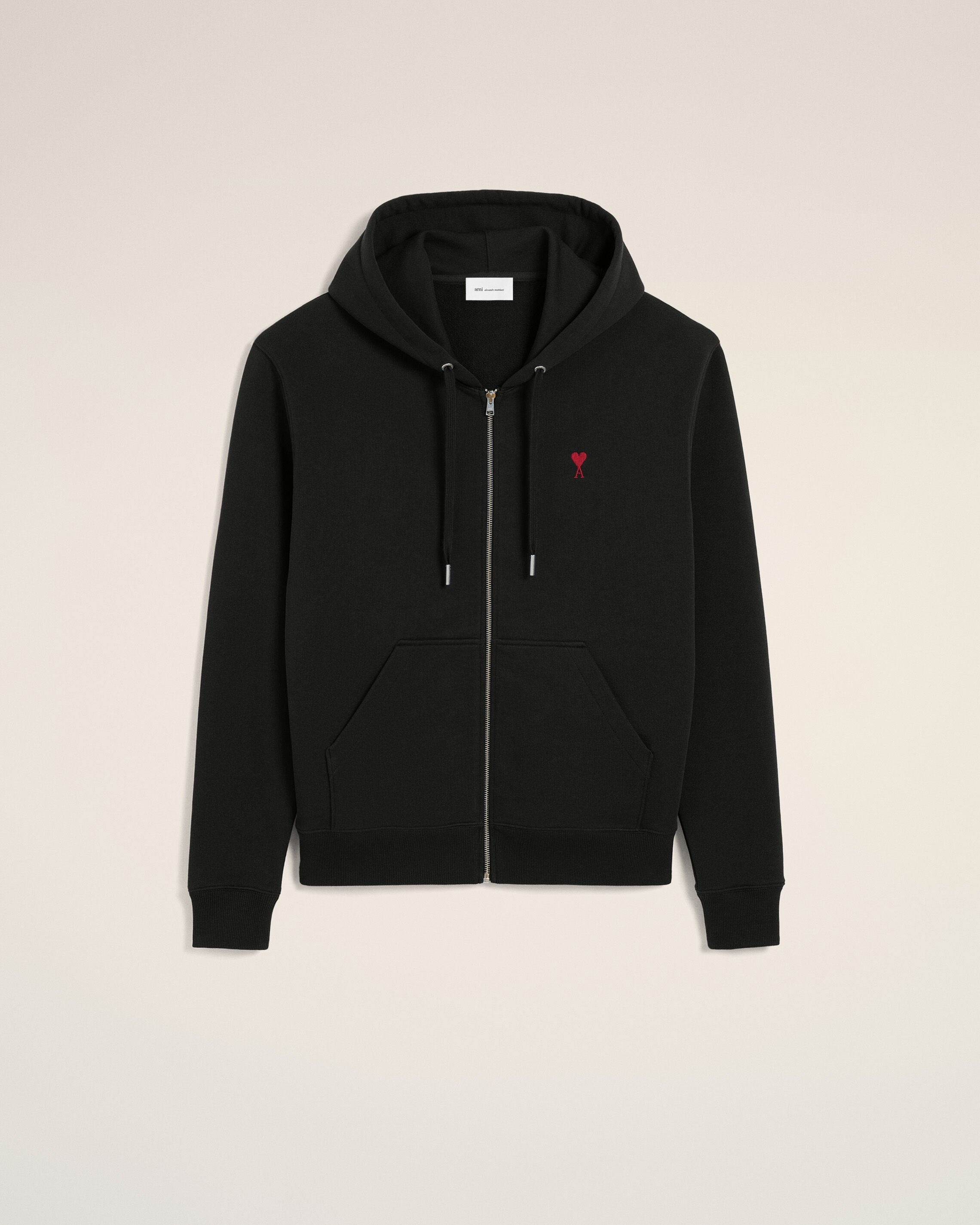Black Cotton Red Ami De Coeur Zipped Hoodie